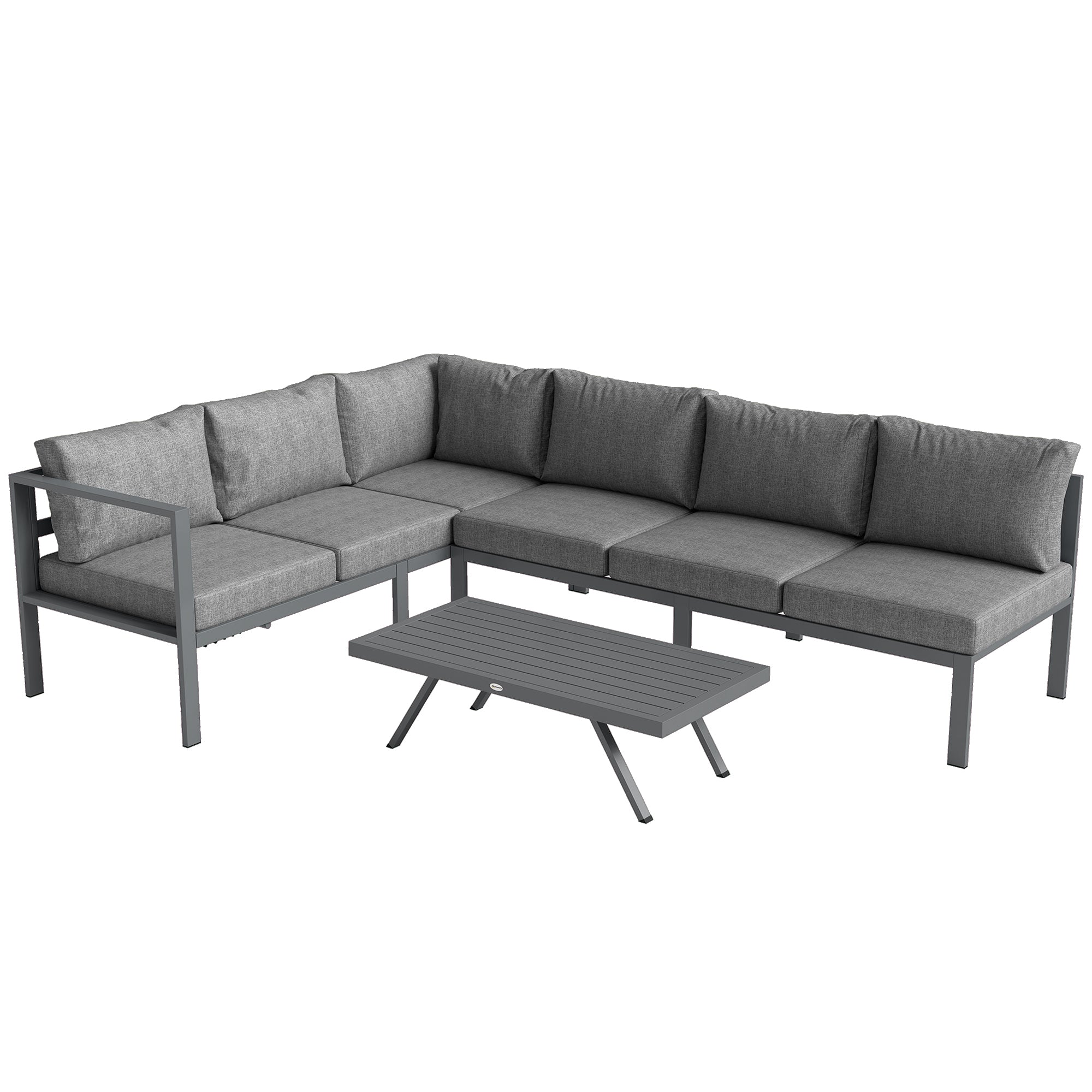 3 Pieces Garden Furniture Set, Aluminium Corner Lounge Set with Adjustable Backrest and Coffee Table