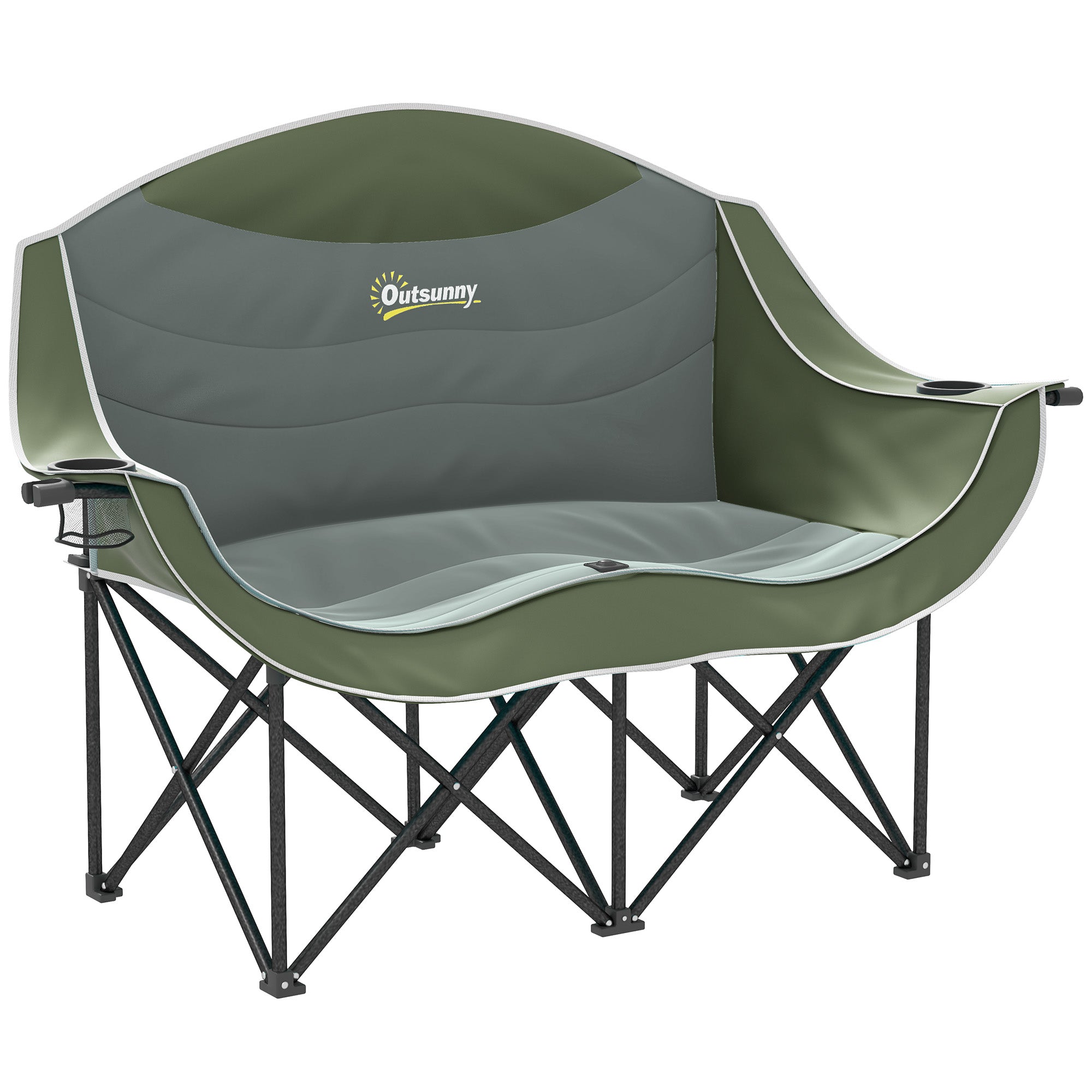 Double Oversized Heavy Duty Folding Camping Chair with Armrests, Cup Holders & Carry Bag, 250kg Capacity - Green