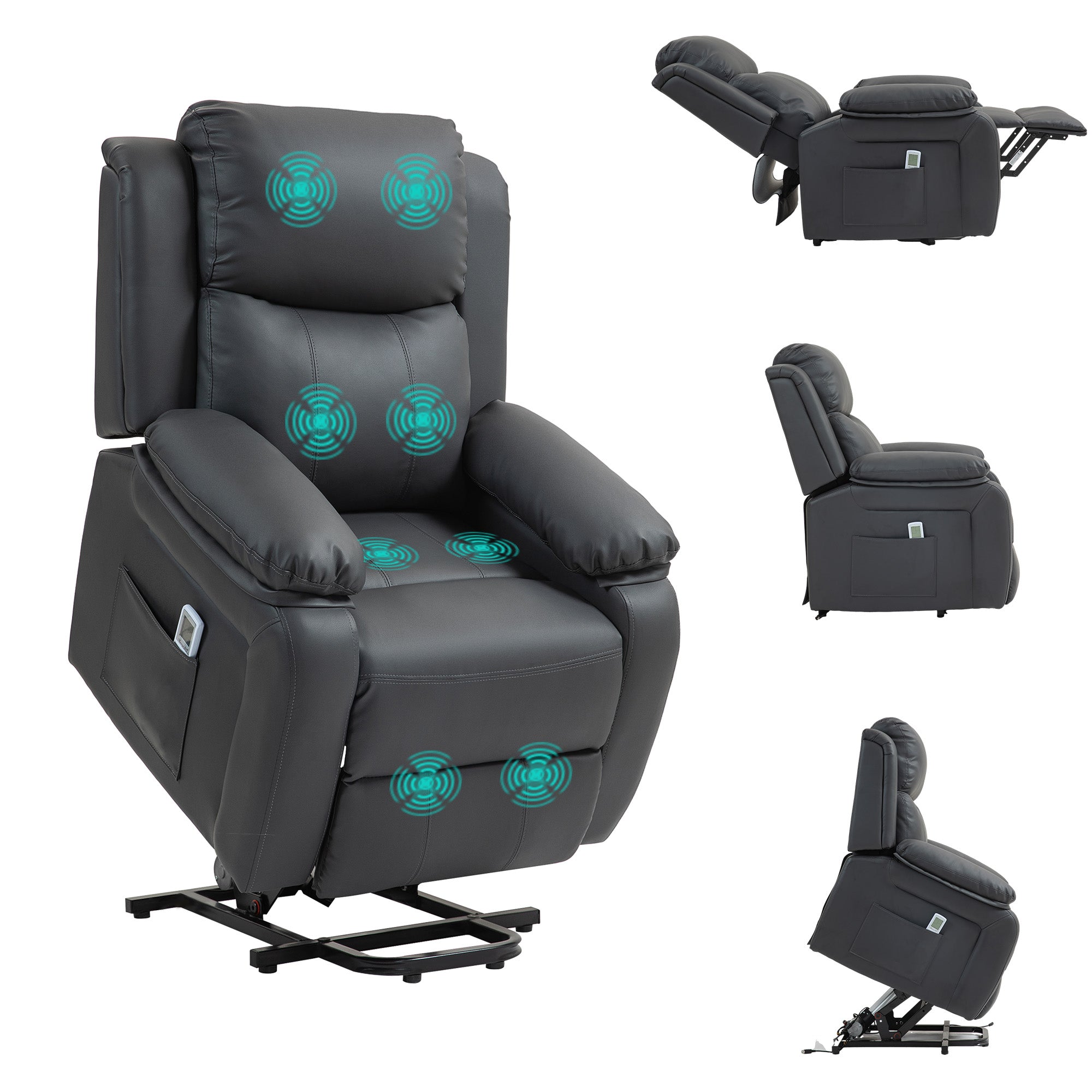 Electric Power Lift Recliner Chair with Massage and Remote Control – Dark Grey Faux Leather