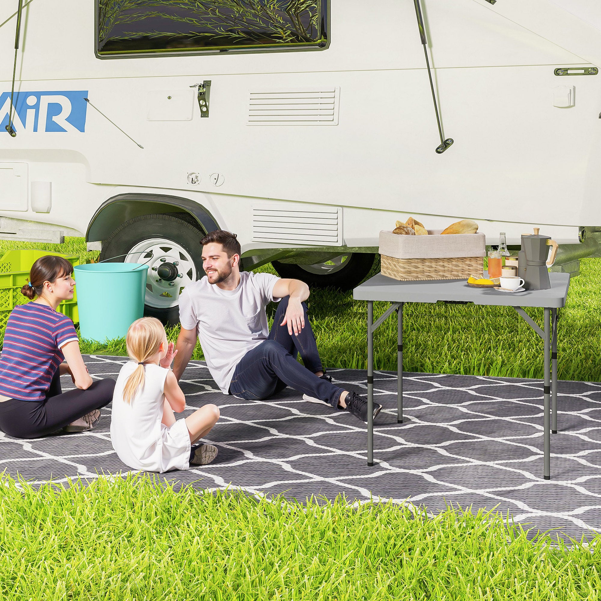 Heavy Duty 3ft Folding Camping Table with Adjustable Height - Dark Grey