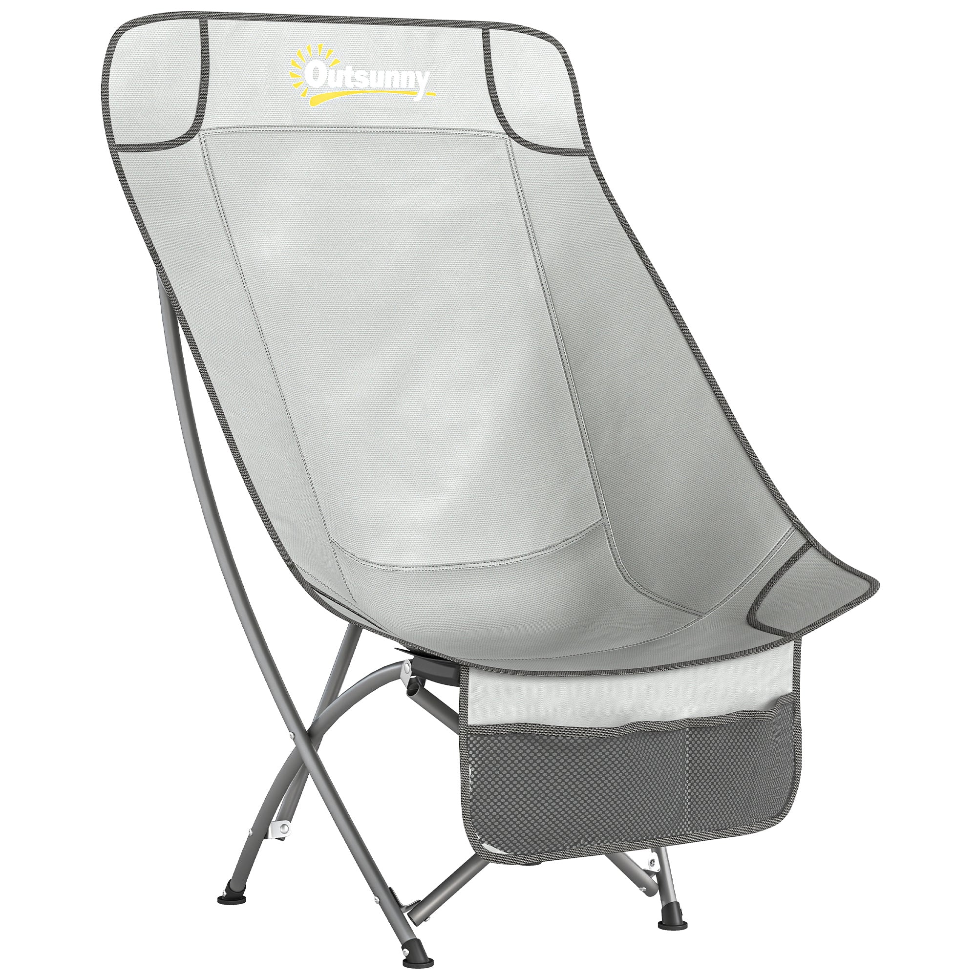 Camping Chair for Adults Heavy Duty Folding Camp Chair with Side Pocket and Carry Bag Light Grey