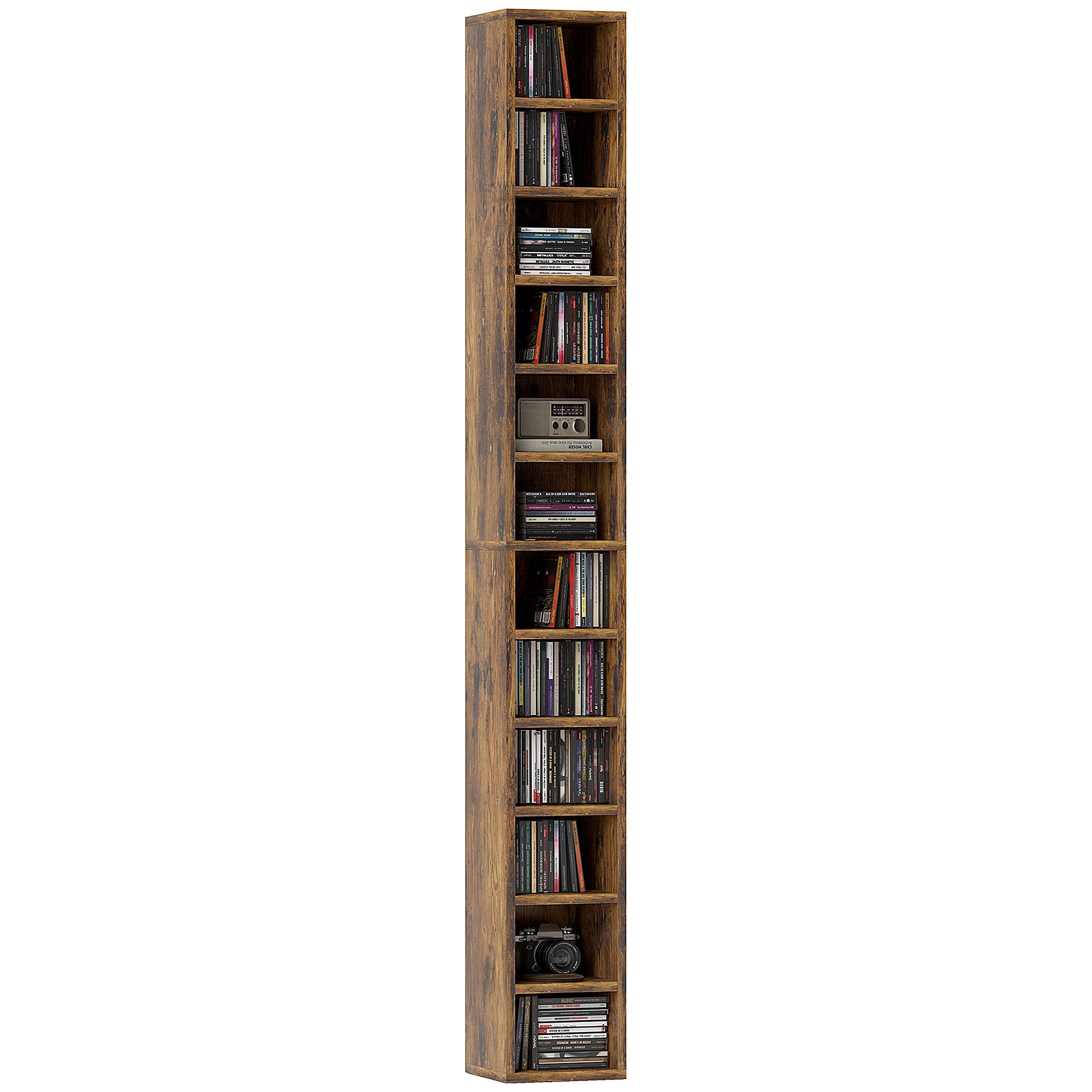 204 CD Tall Narrow Media Storage Tower with 12 Tiers - Rustic Brown