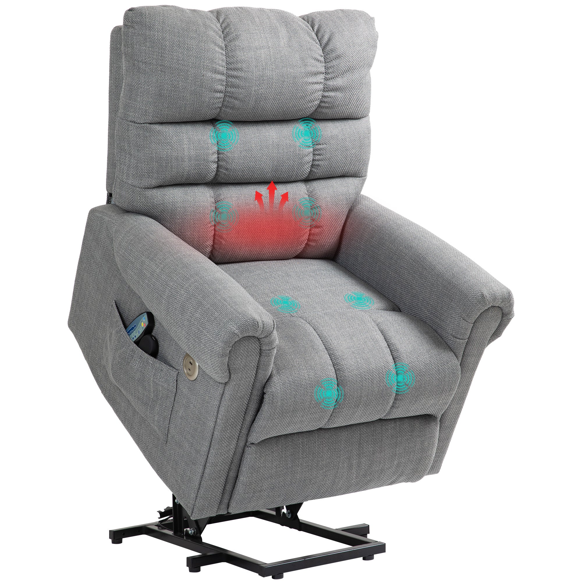 Power Lift Riser Recliner Chair with Heat, Massage and USB Ports – Grey Linen Look