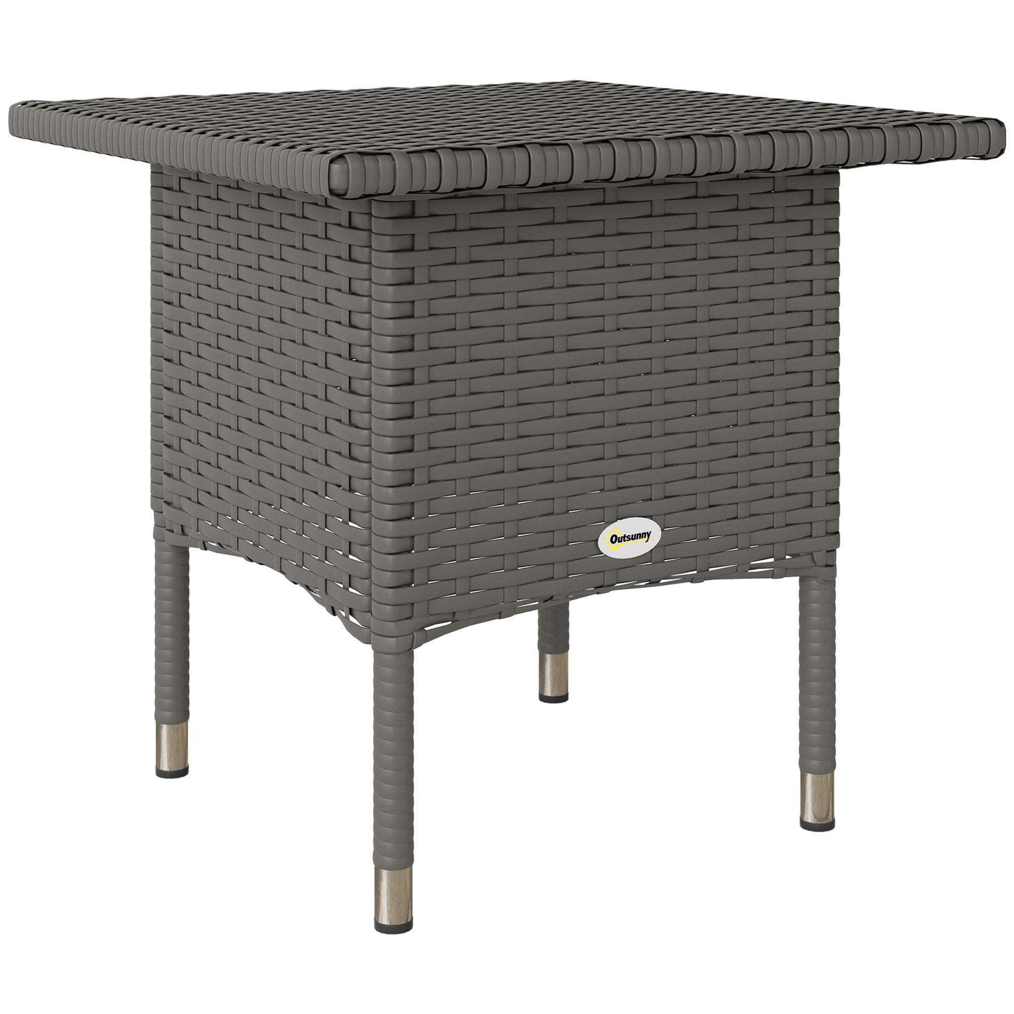 Rattan Outdoor Side Table with Durable Plastic Top - Grey