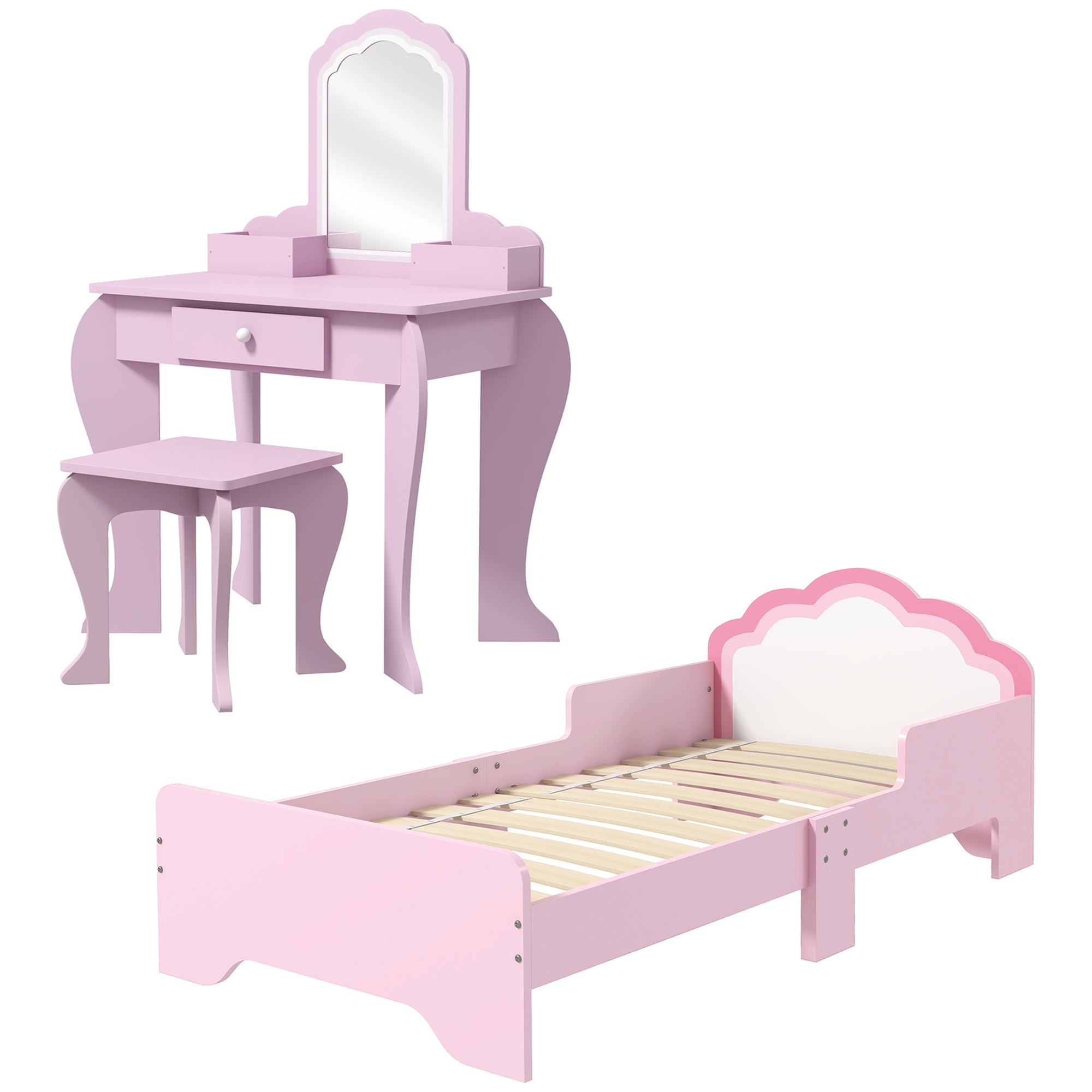 ZONEKIZ Wooden Kids Bedroom Furniture Set with Dressing Table and Stool - Cloud Design