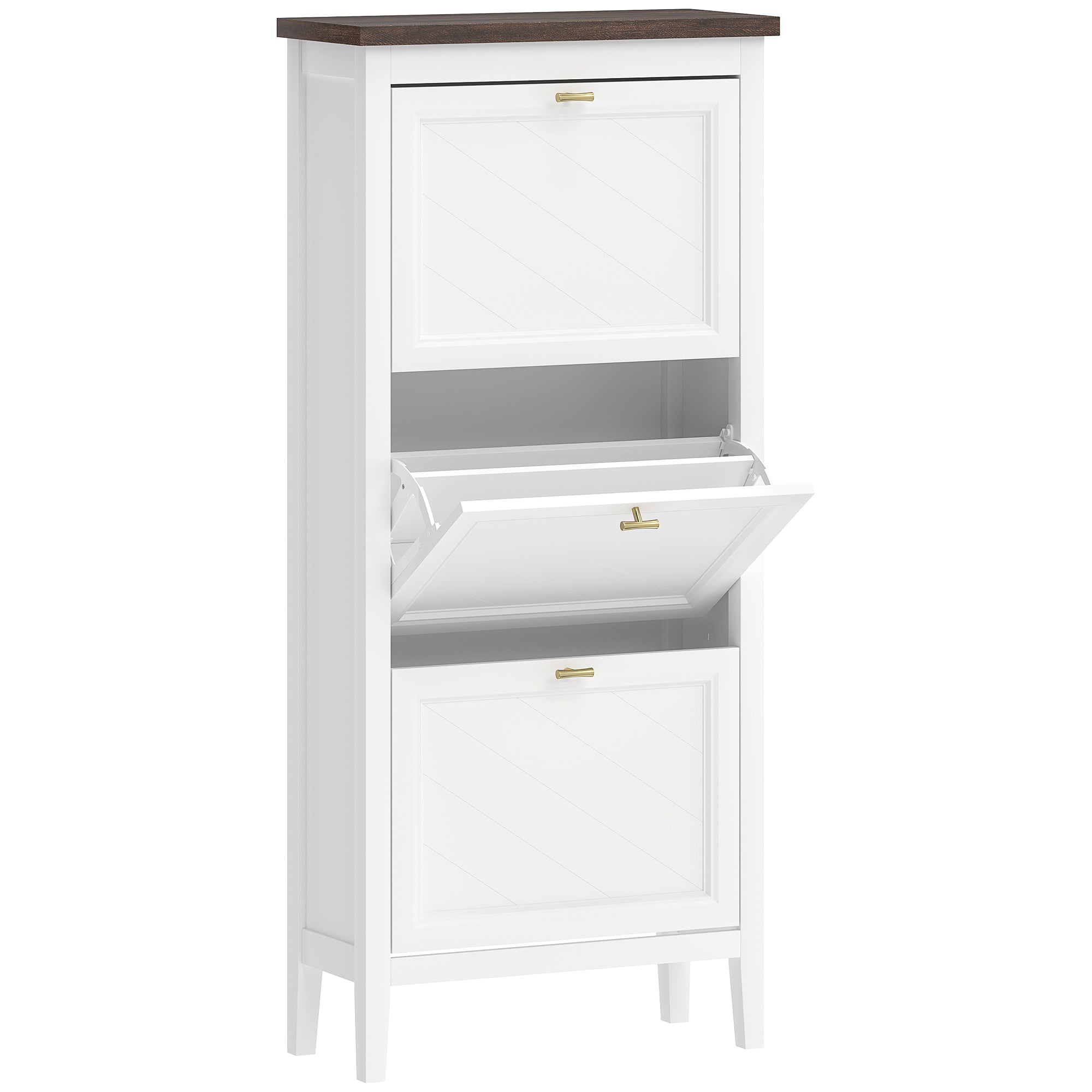 Shoe Cabinet with 3 Flip Drawers, Farmhouse Narrow Shoe Storage Cabinet with Adjustable Shelves, White