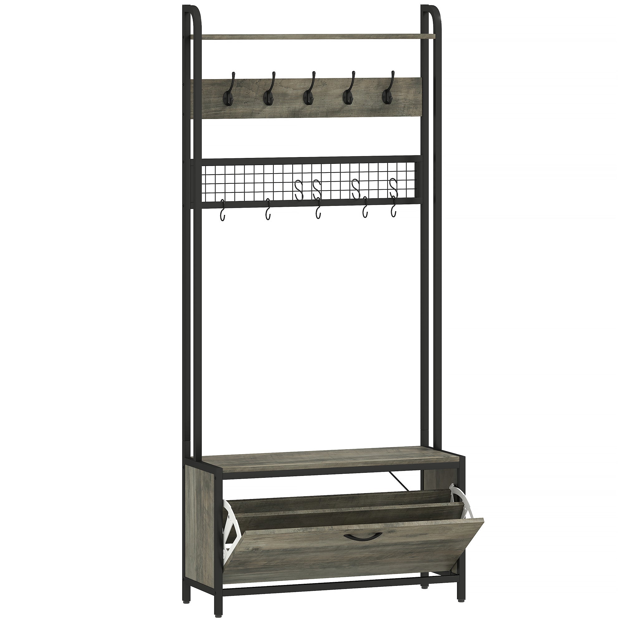 5-In-1 Industrial-Style Hallway Tree - Grey/Black