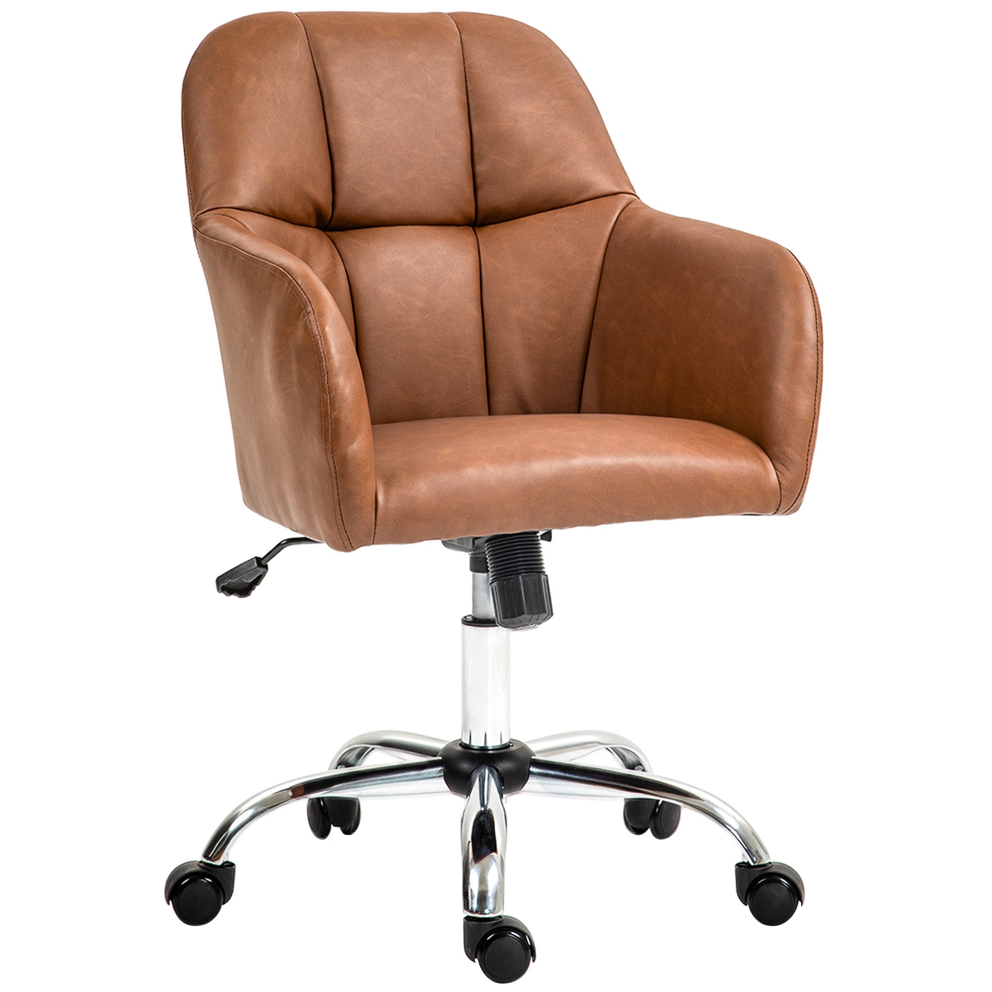 Faux Leather Tub Office Chair with Wheels Adjustable Height and Tilt - Brown