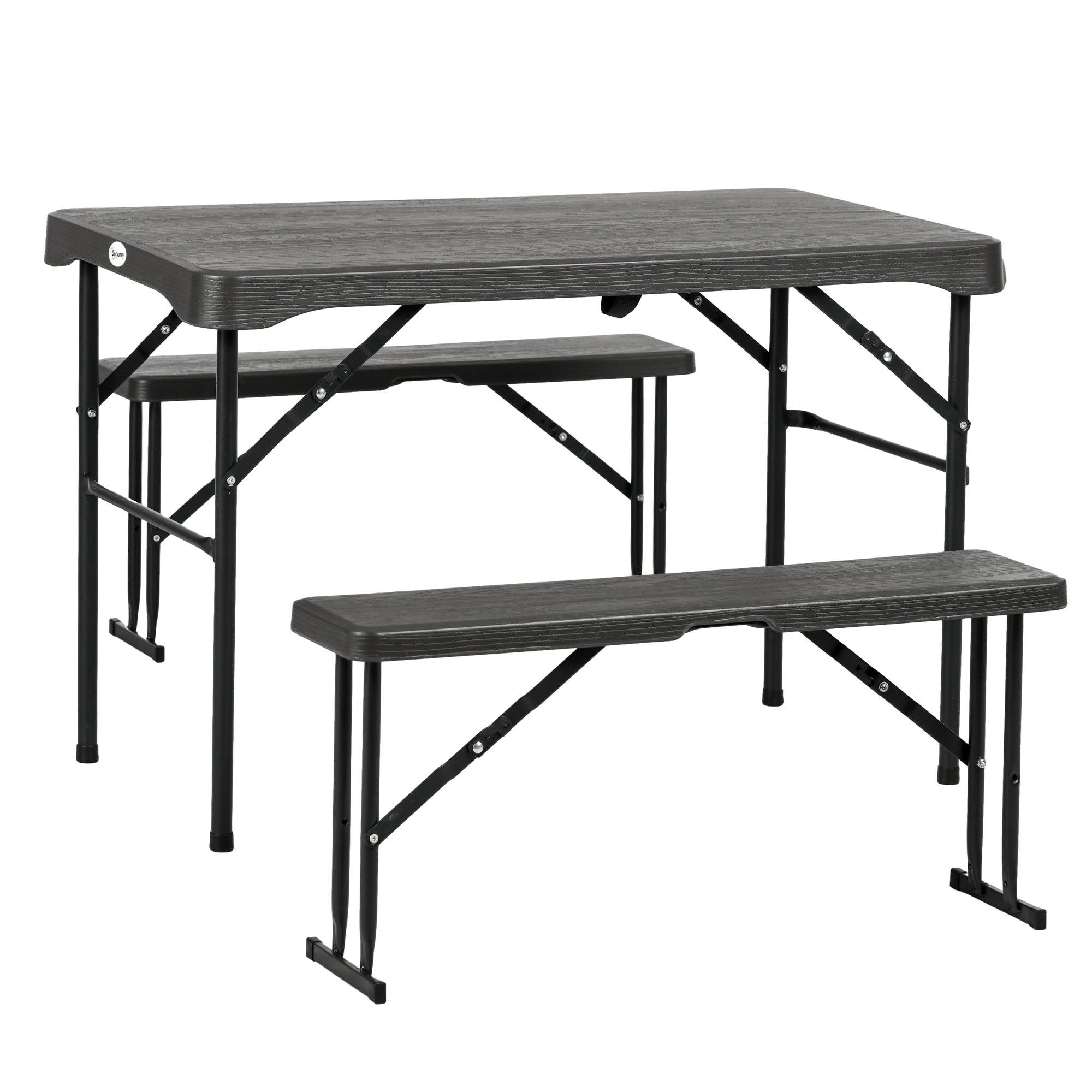 3 Piece Folding Picnic Table Set with Benches Steel Frame - Dark Grey