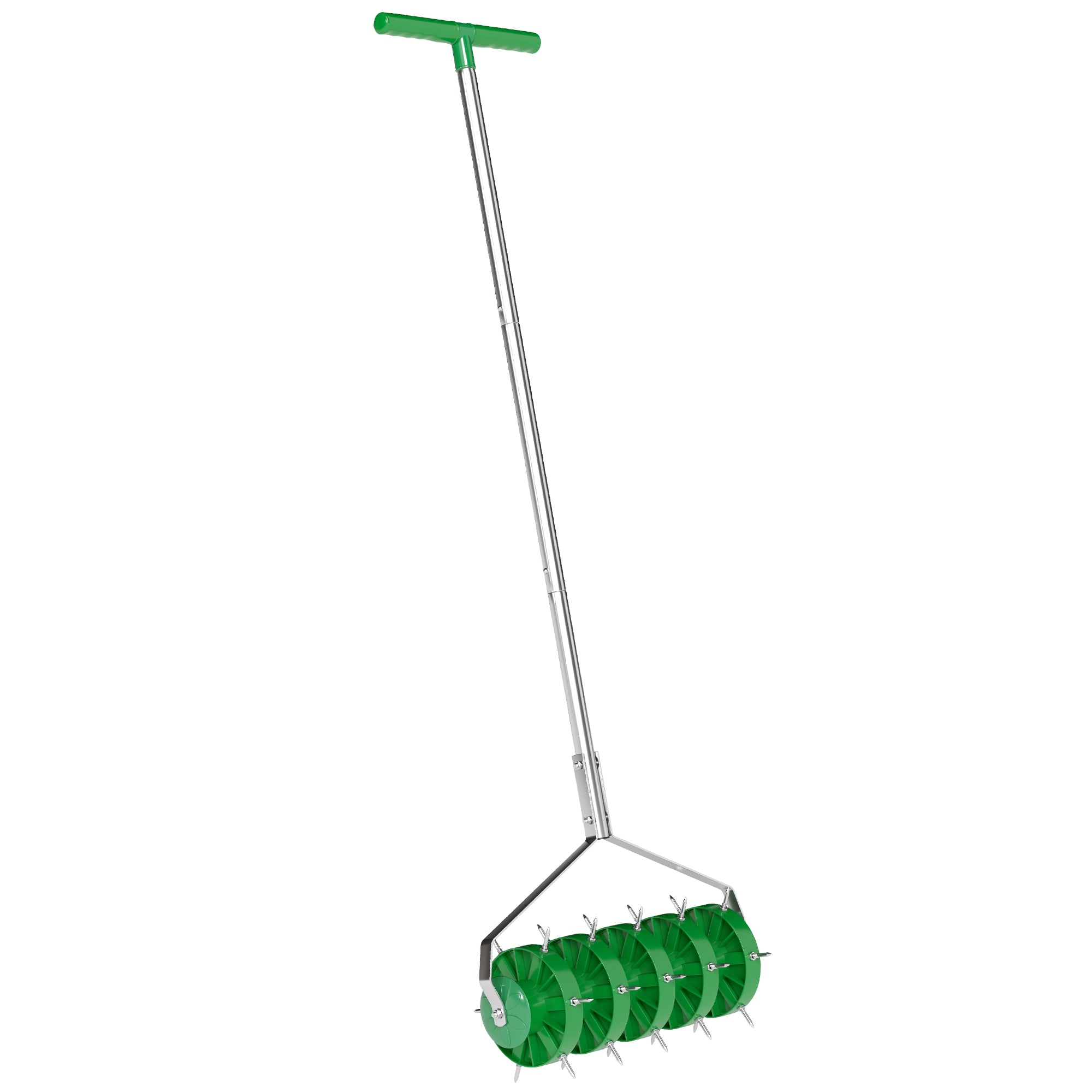 Manual Lawn Aerator Roller with Detachable Handle - Dark Green