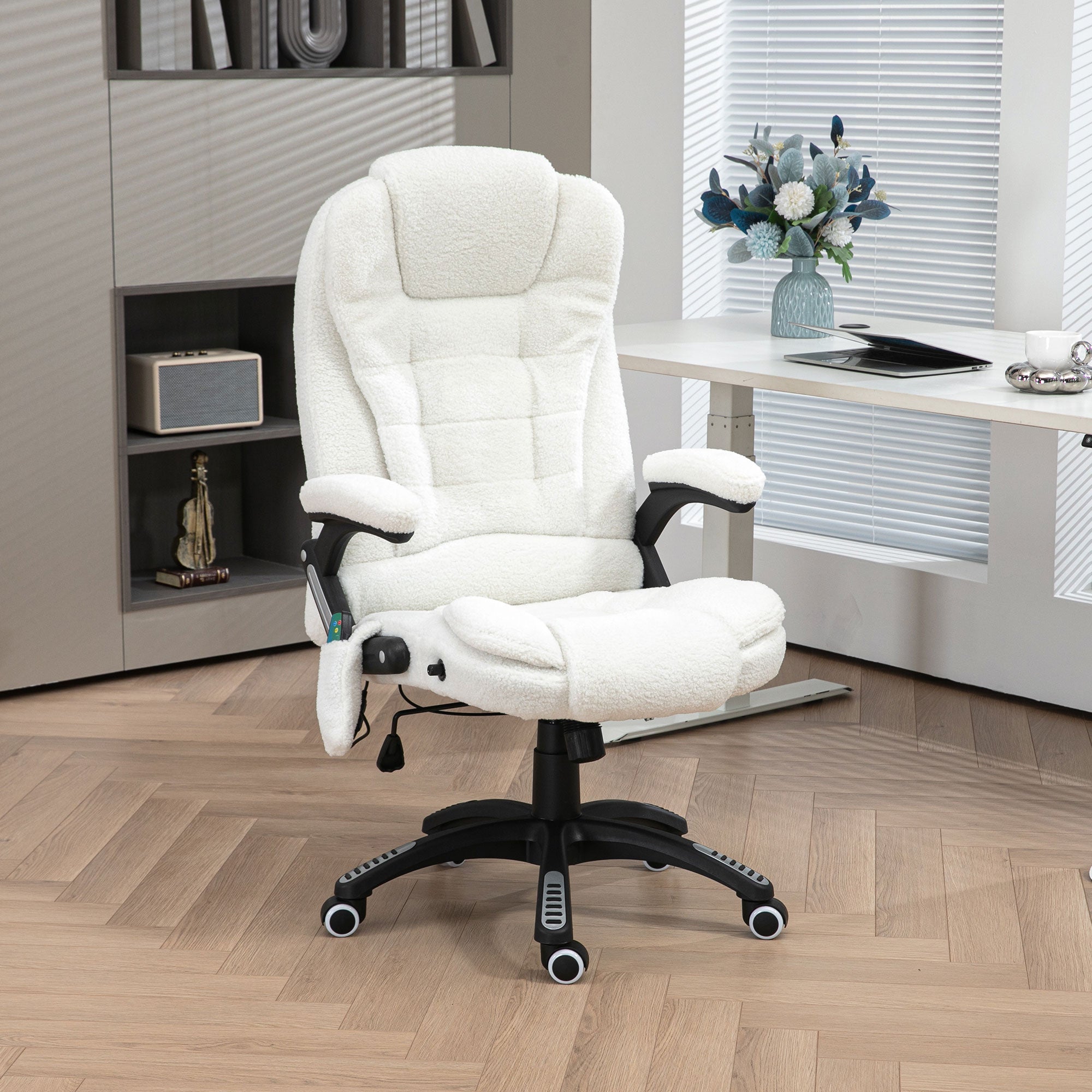 Boucle Six-Point Massage Office Chair with Heating Function - White