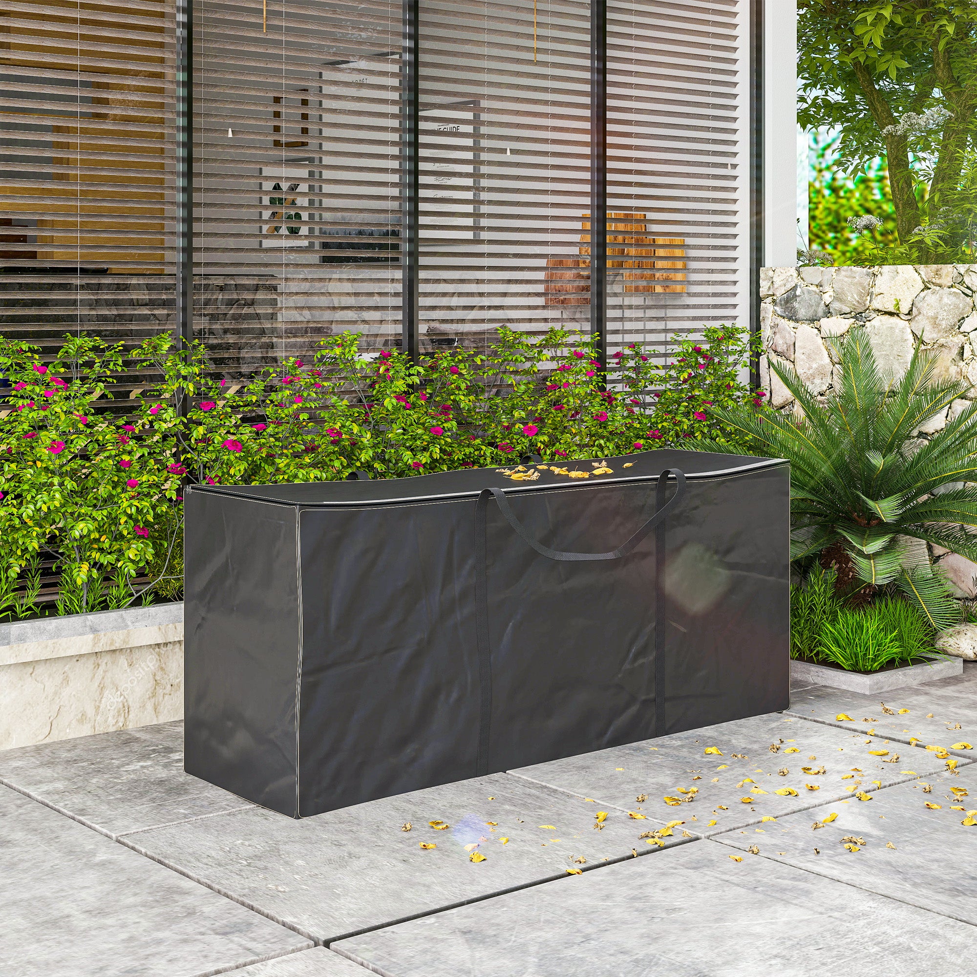 720L Heavy Duty Outdoor Garden Cushion Storage Bag with 2-Way Zip, Waterproof 600D Oxford Fabric, 175x55x75 cm - Black