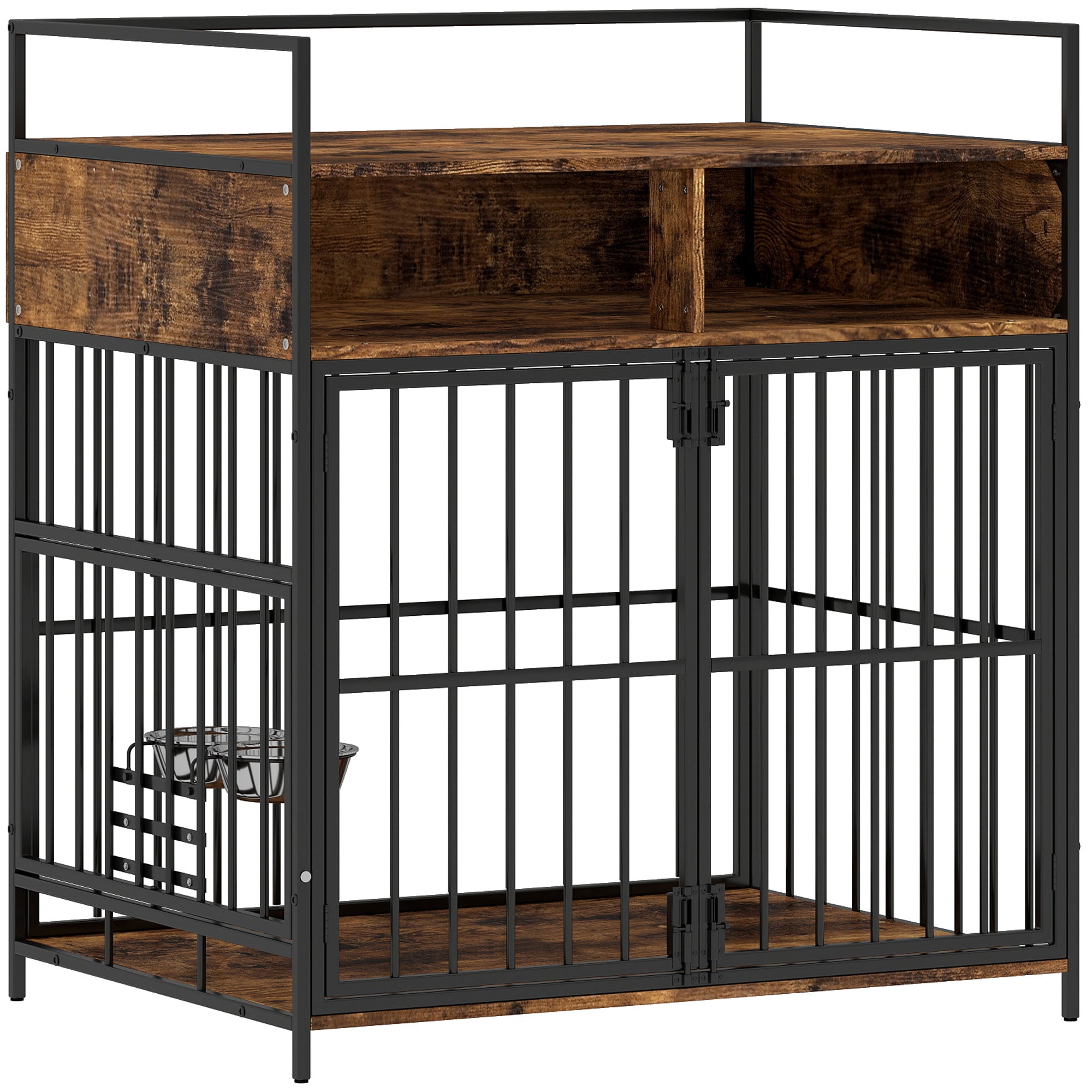 Dog Crate Furniture, Dog Cage with Rotatable Feeding Station and Storage Shelves, End Side Table Indoor Pet Kenne