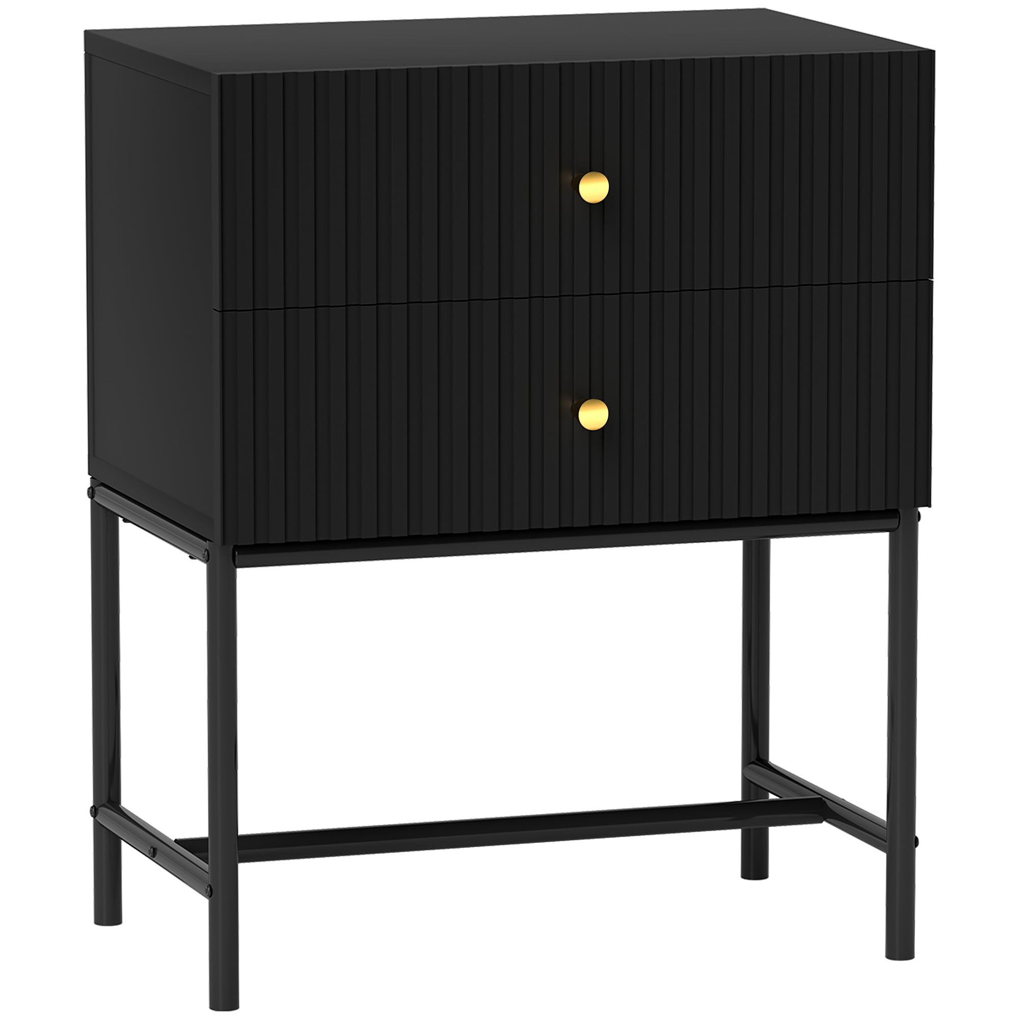 Elegant Two-Drawer Bedside Table with Gold Handles - Black