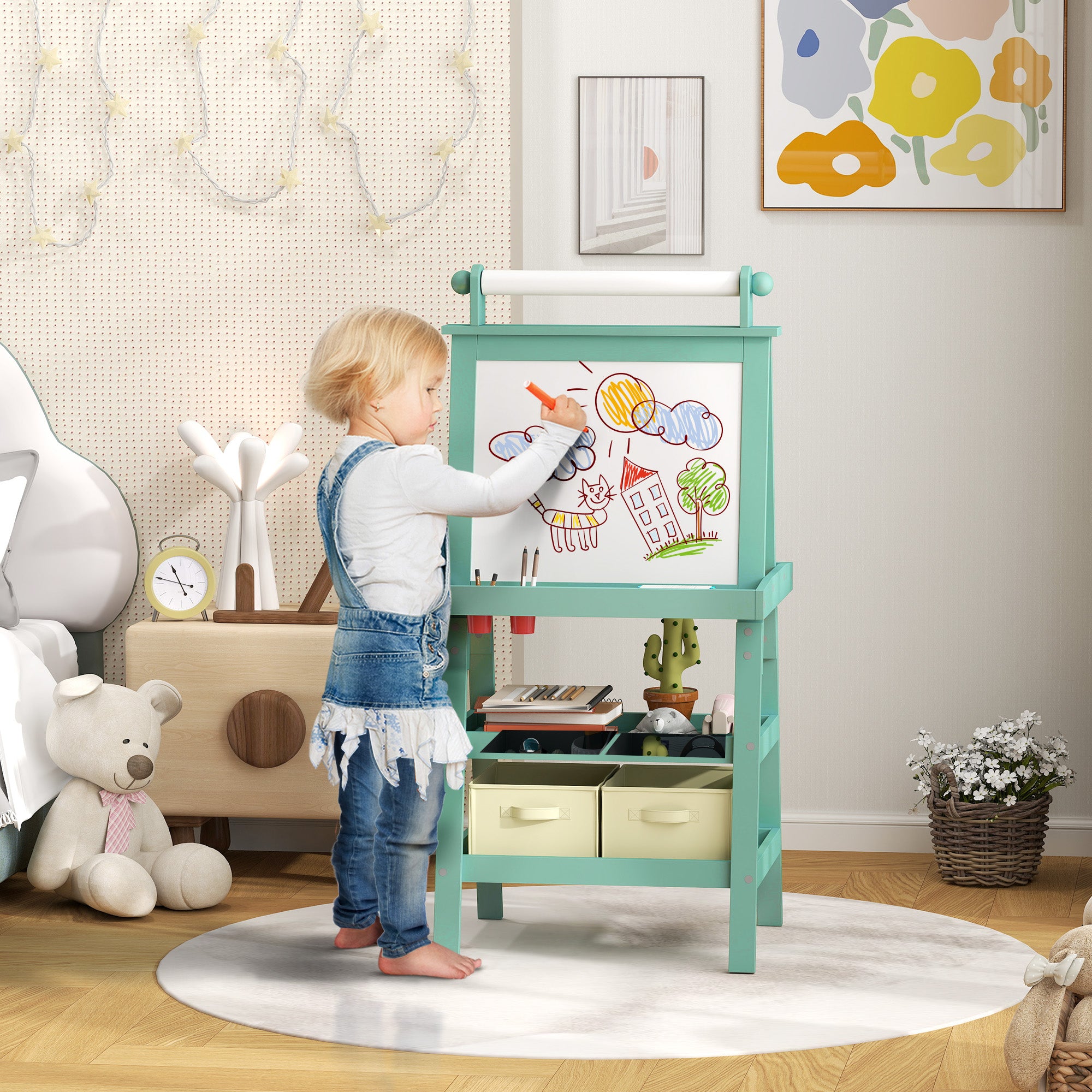 3 in 1 Kids Easel with Magnetic Whiteboard and Chalkboard - Green