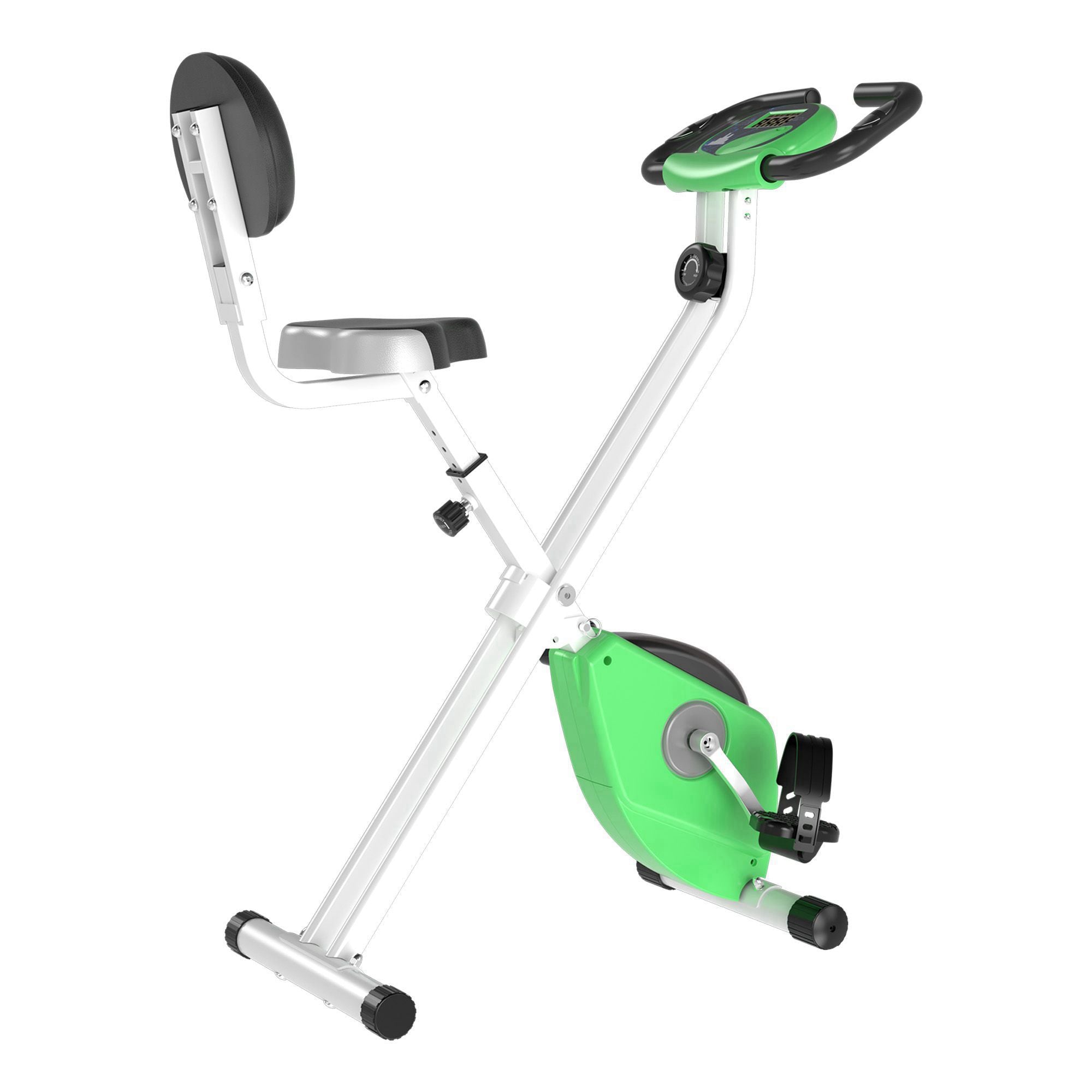 Folding Exercise Bike, Fitness Bicycle Indoor Trainer, Quiet 8-Level Magnetic Resistance, with LCD Monitor, Pulse Sensor and Wheels for Sport Maison and Cardio Training, Green
