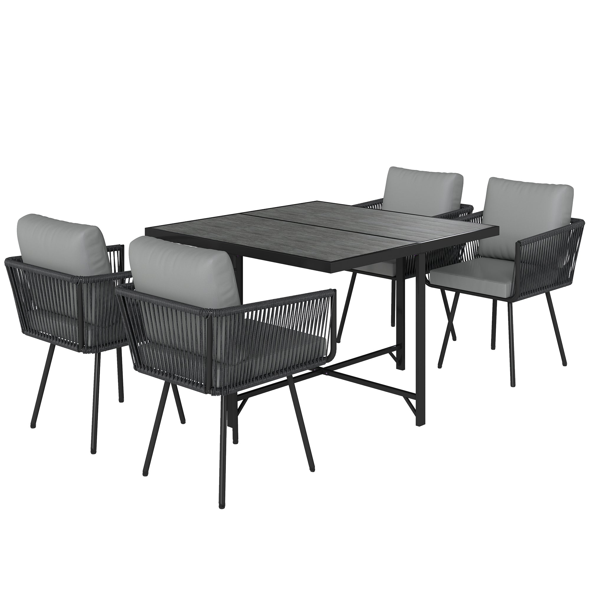 5 Piece Garden Furniture Set, Garden Dining Set with Wood-Plastic Table and 4 Armchairs, Light Grey