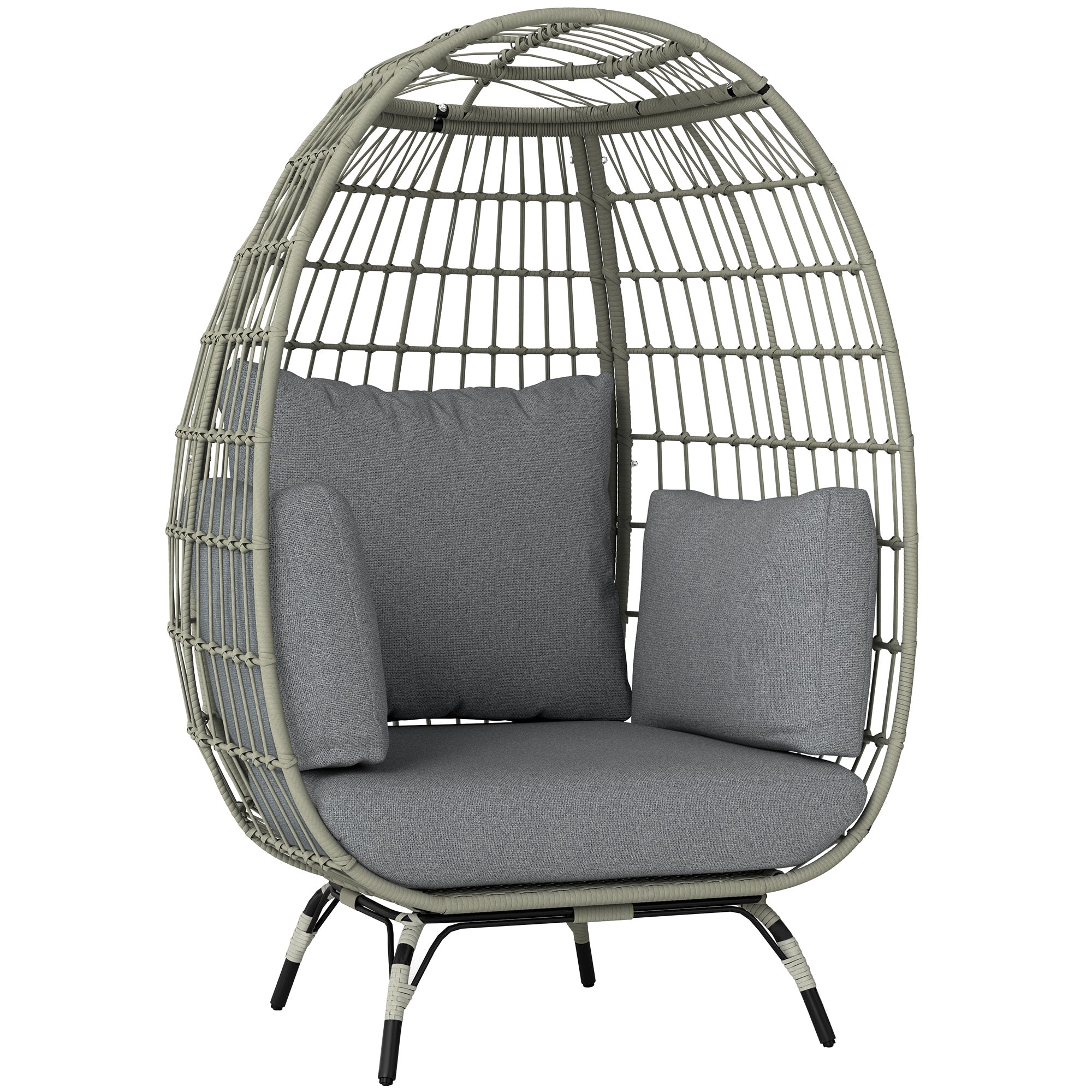 Rattan Egg Chair with Cushions and Pillows for Indoor and Outdoor Use - Charcoal Grey