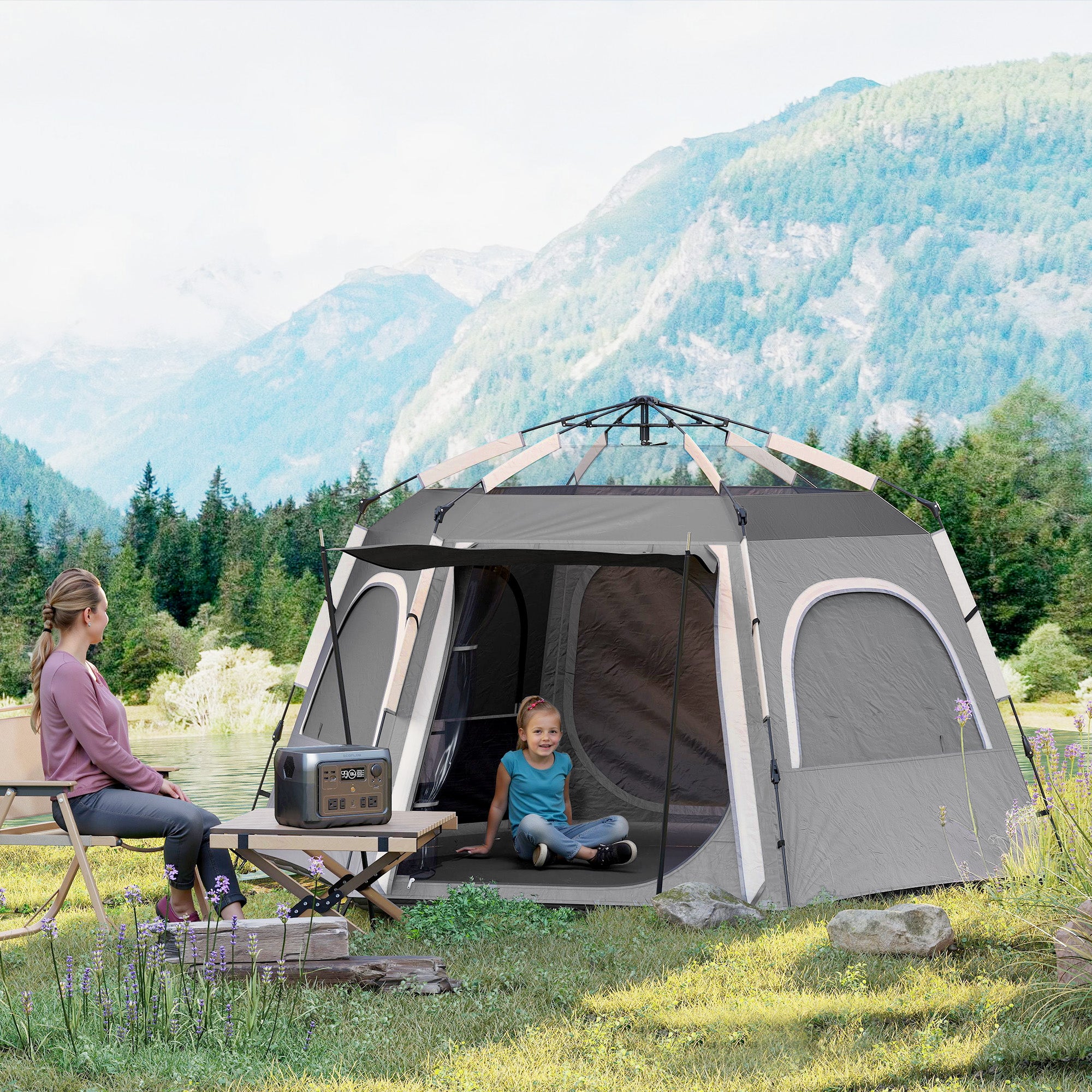 Spacious Waterproof Camping Tent with Easy Setup - Dark Grey