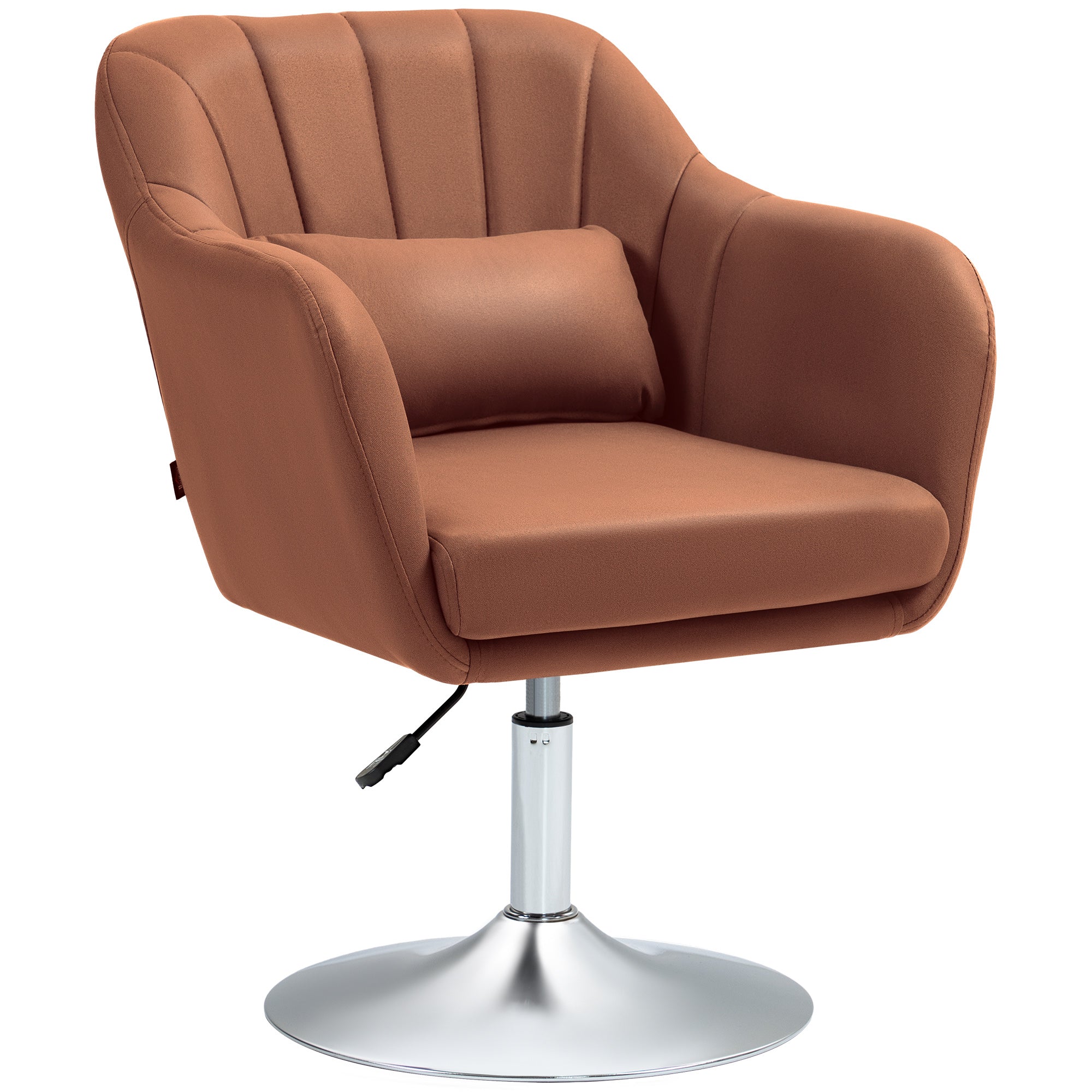 Swivel Microfibre Accent Chair with Adjustable Height and Lumbar Support - Brown
