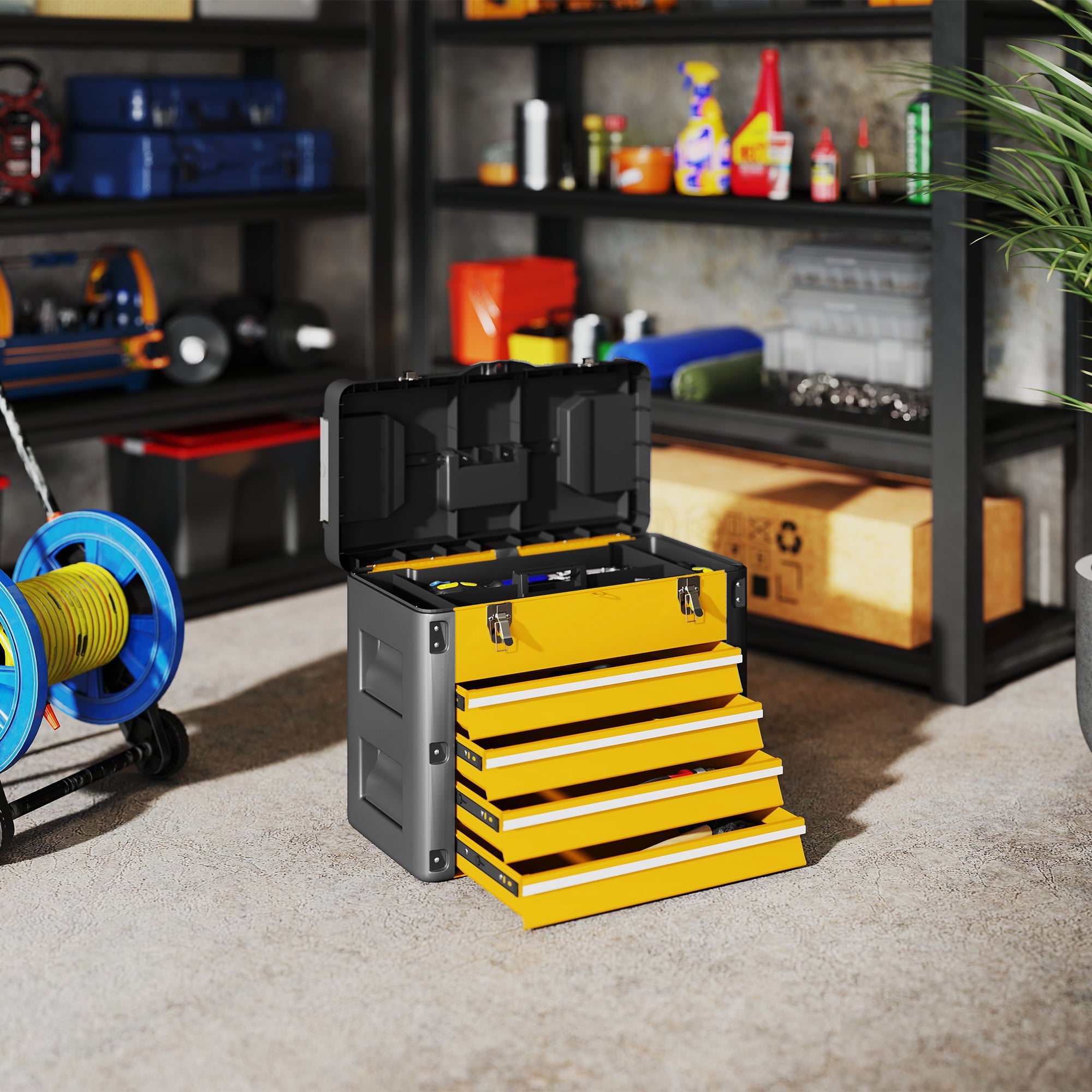 4 Drawers Large Toolbox - Yellow