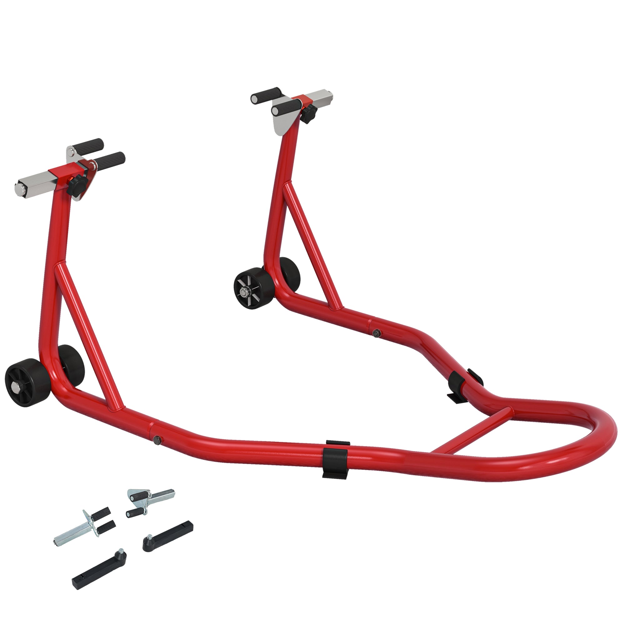 Rear Motorcycle Paddock Stand Motorbike Stand with Anti-Slip Mat, U-Shaped and L-Shaped Adapters, 200 kg Capacity, for 18", 17" and 10" Tyre, Red