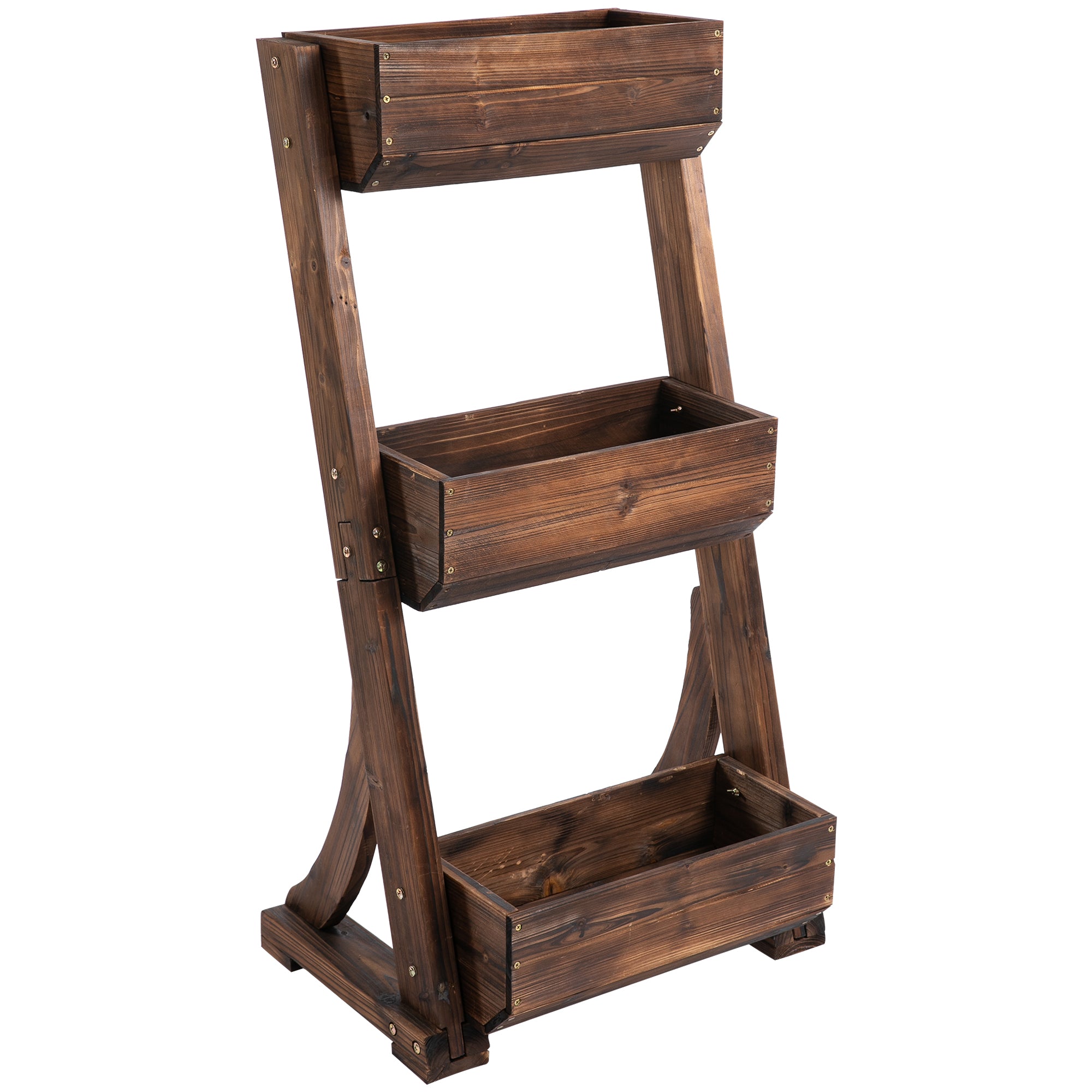 3-Tier Raised Garden Bed Freestanding Outdoor Wooden Flower Rack Vertical Flower Pot Stands, 61 x 48 x 118 cm