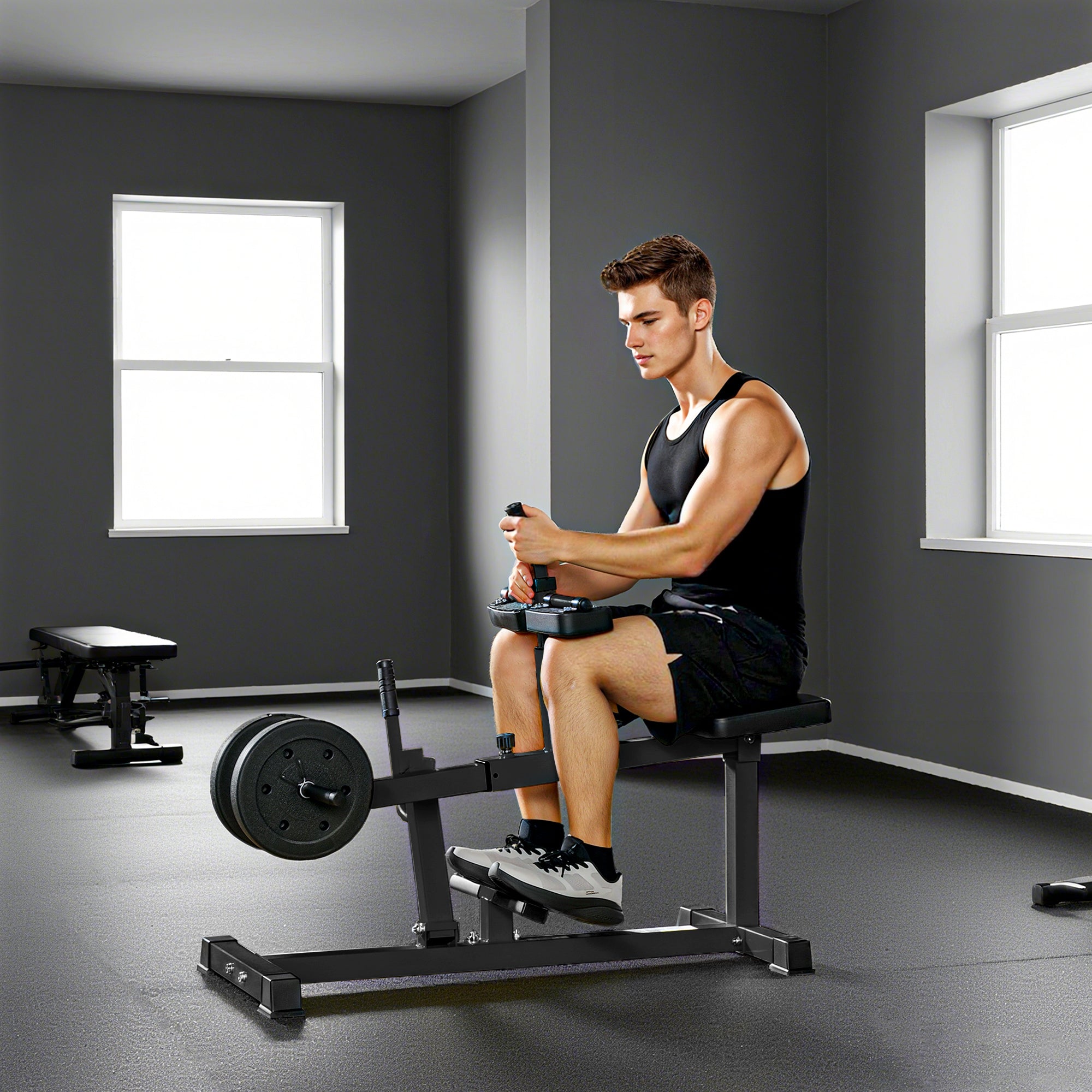 Seated Leg Extension Machine, Adjustable Leg Raise Machine and Curl Machine with Plate Loaded for Hip, Lower Body and Home Gym Workout