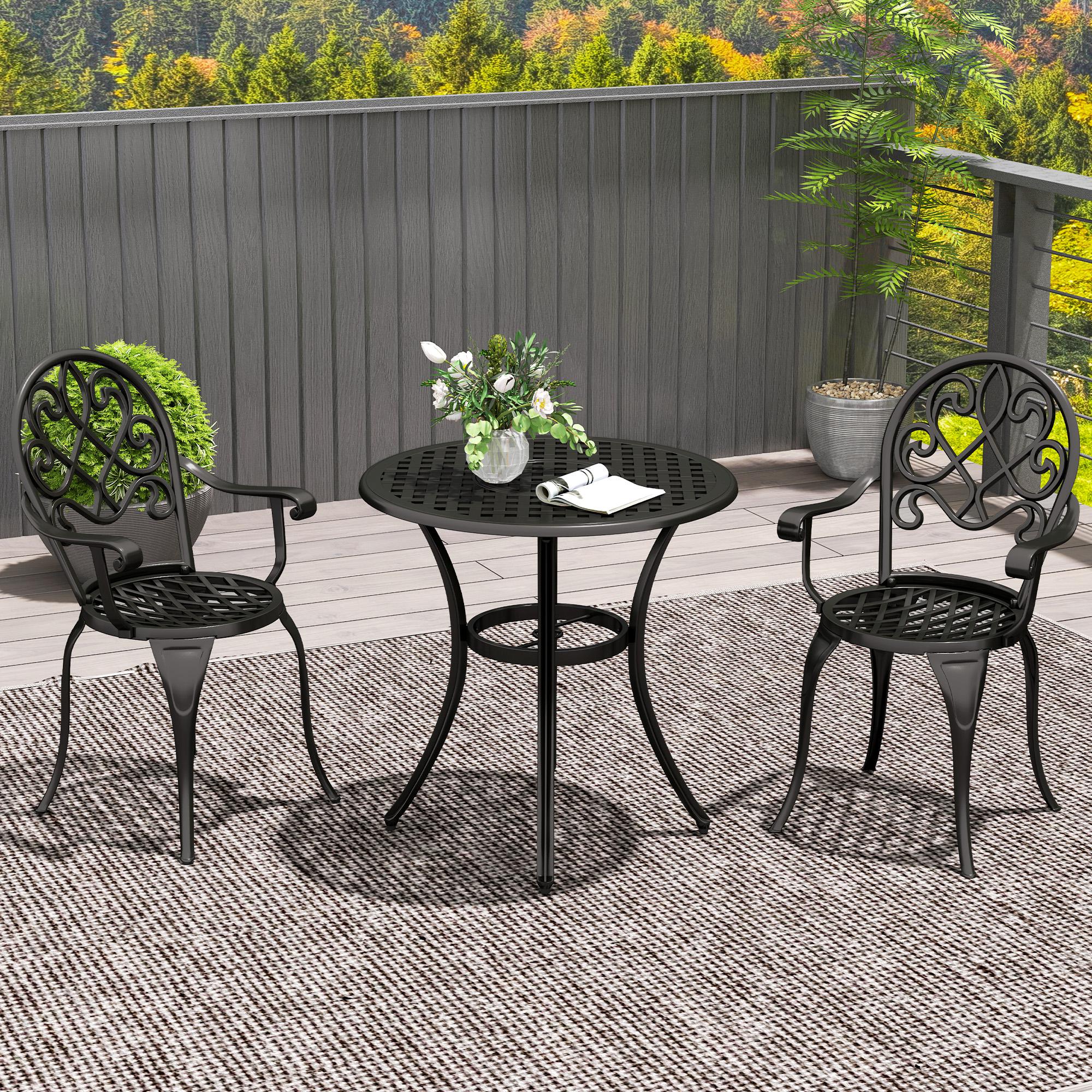 Three-Piece Aluminium Garden Set with Table and Chairs - Black