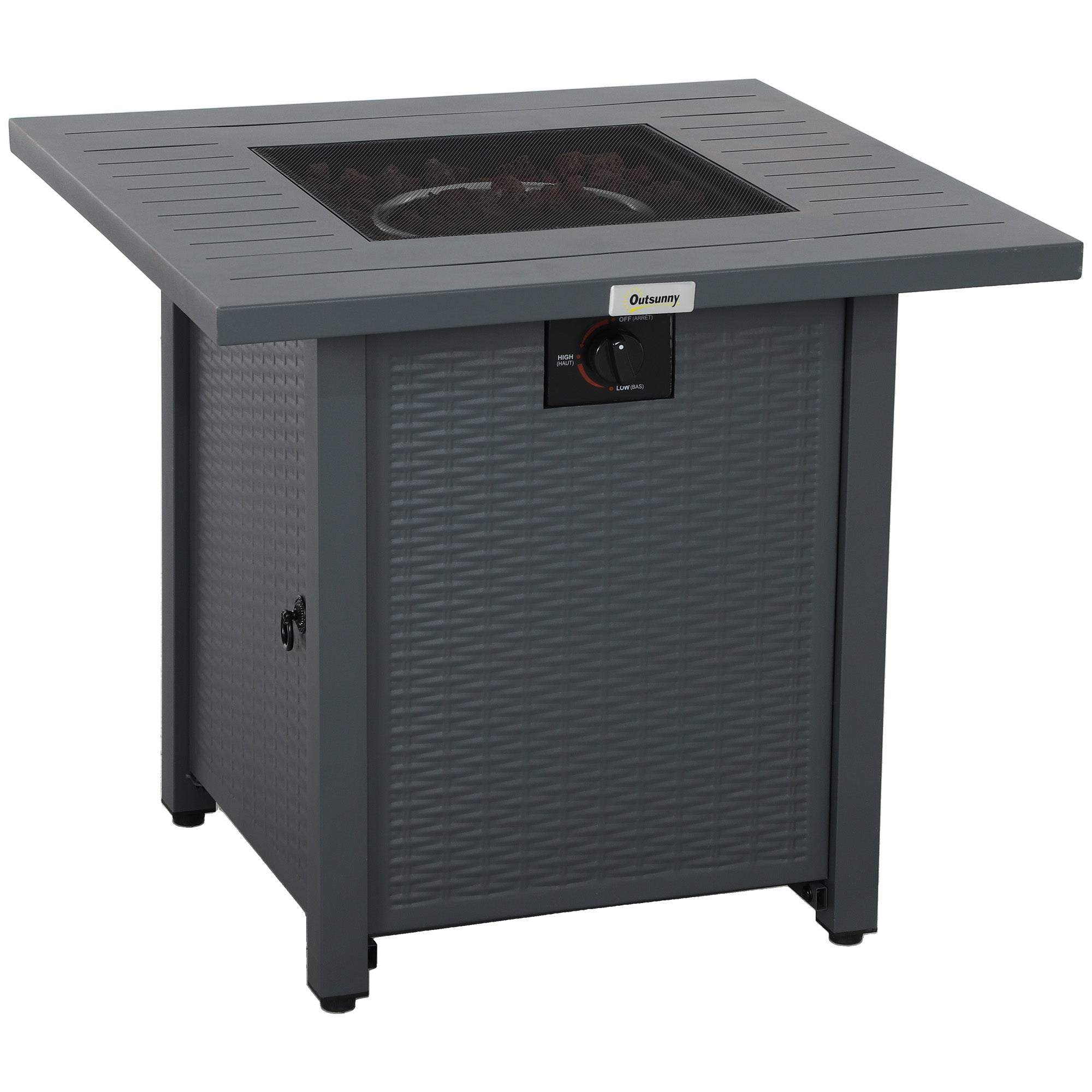 1 Piece Rattan Style Propane Fire Pit Table with 40000 BTU Burner - Grey