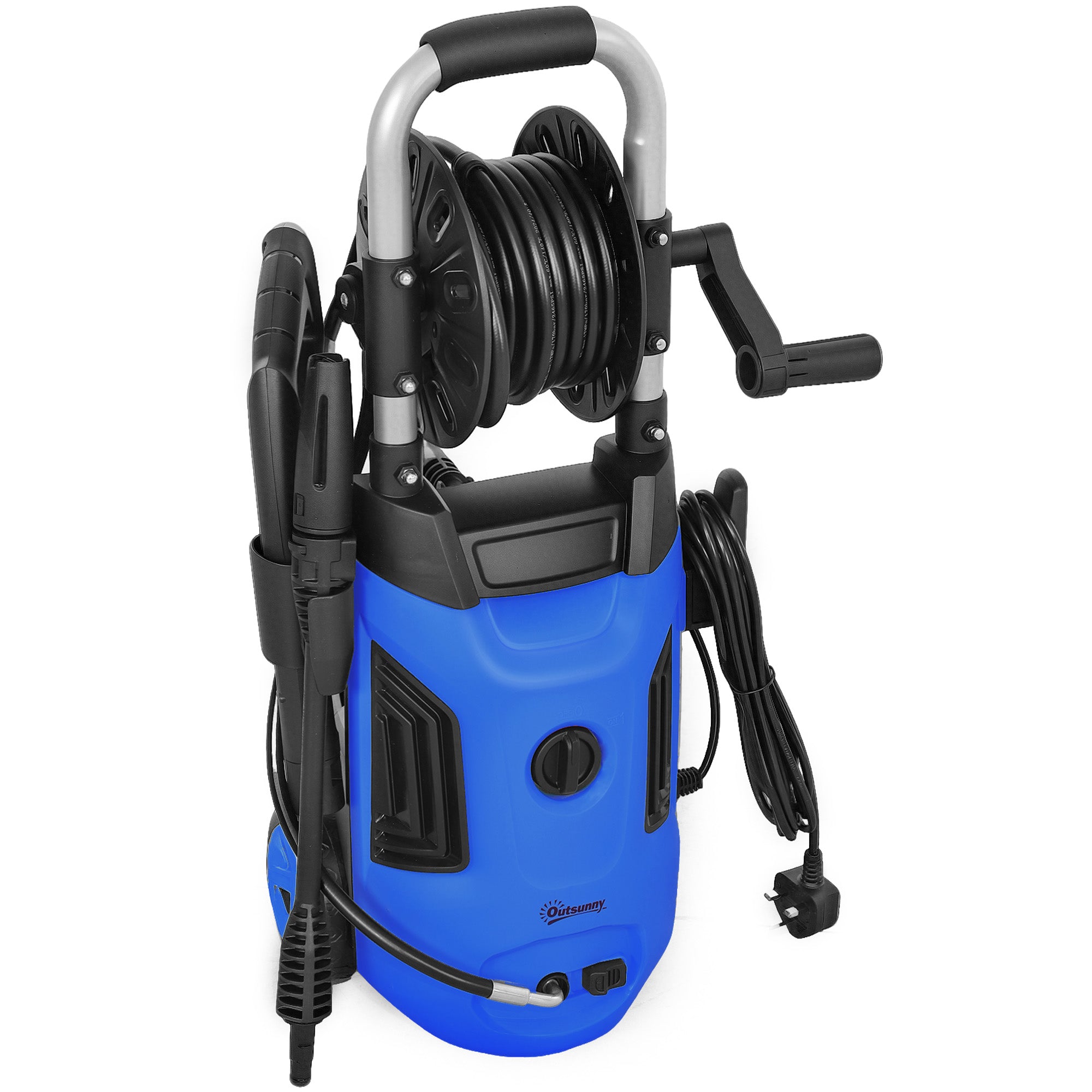 1800W High Pressure Washer with Adjustable Nozzle and Hose Reel - Blue