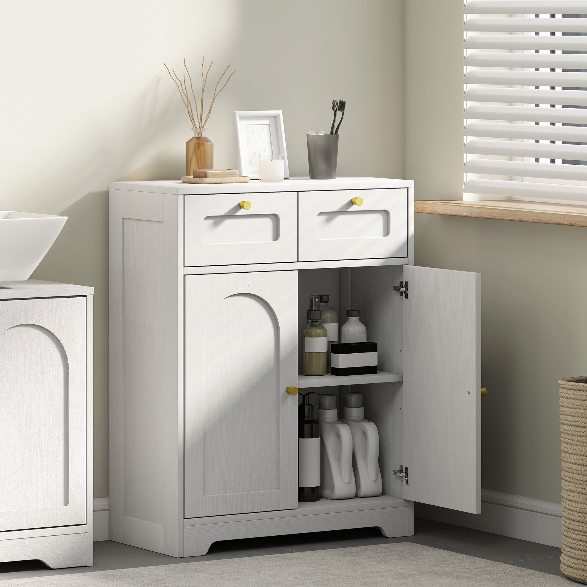 Bathroom Floor Cabinet with 2 Drawers - White