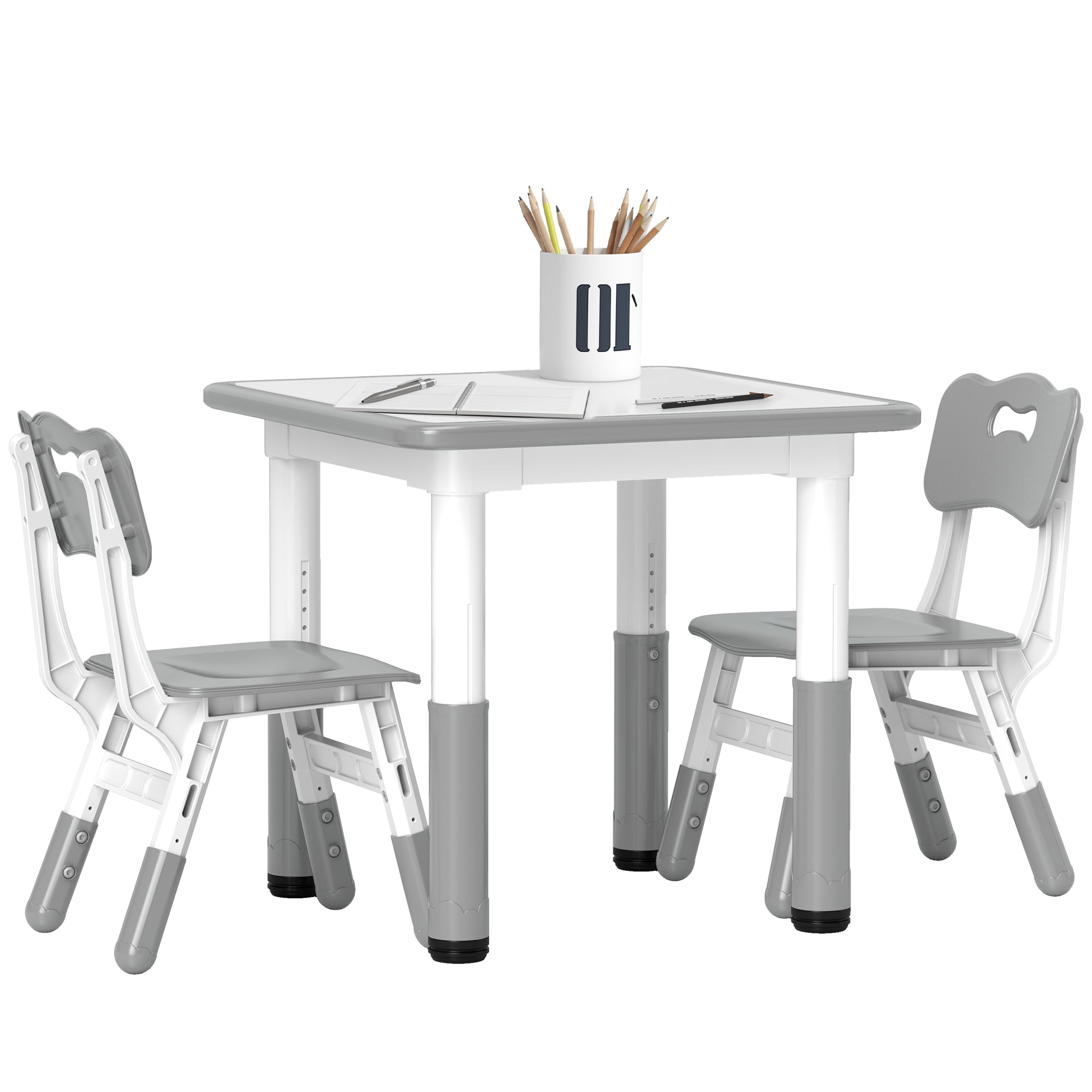 3 Piece Height Adjustable Toddler Table and Chair Set - Grey