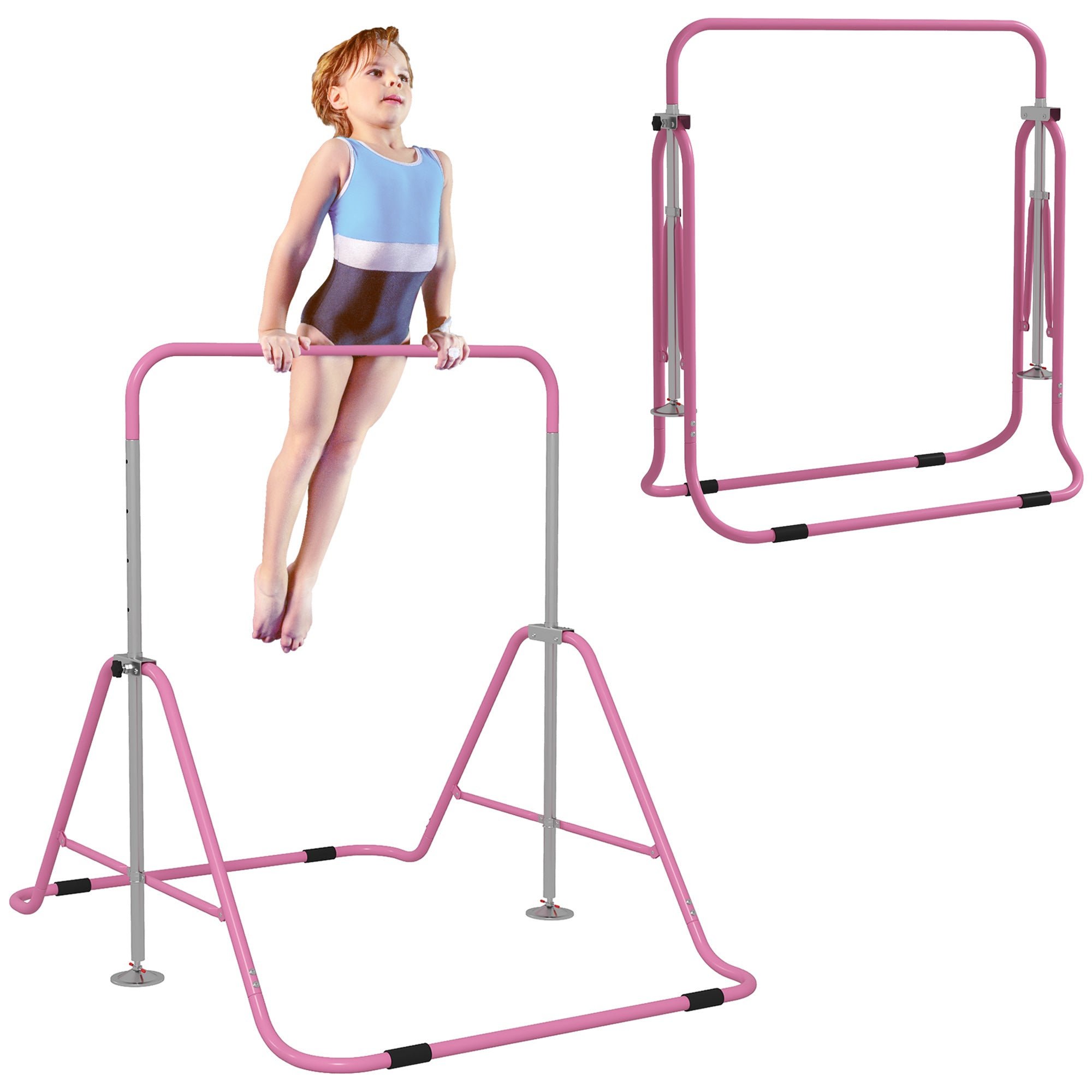 Kids Gymnastic Bar, with Adjustable Height, Foldable Horizontal Bars - Pink