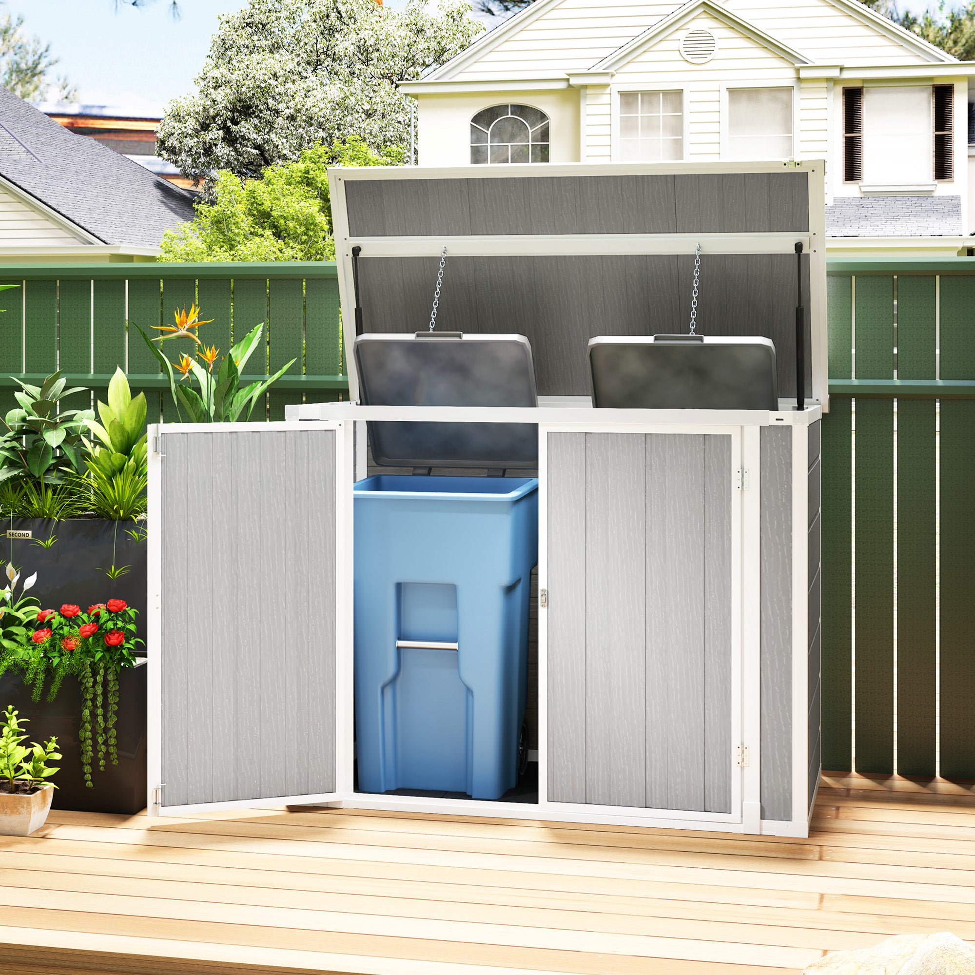 4.7 x 2.5FT Lockable Garden Storage Shed for Bins - Light Grey