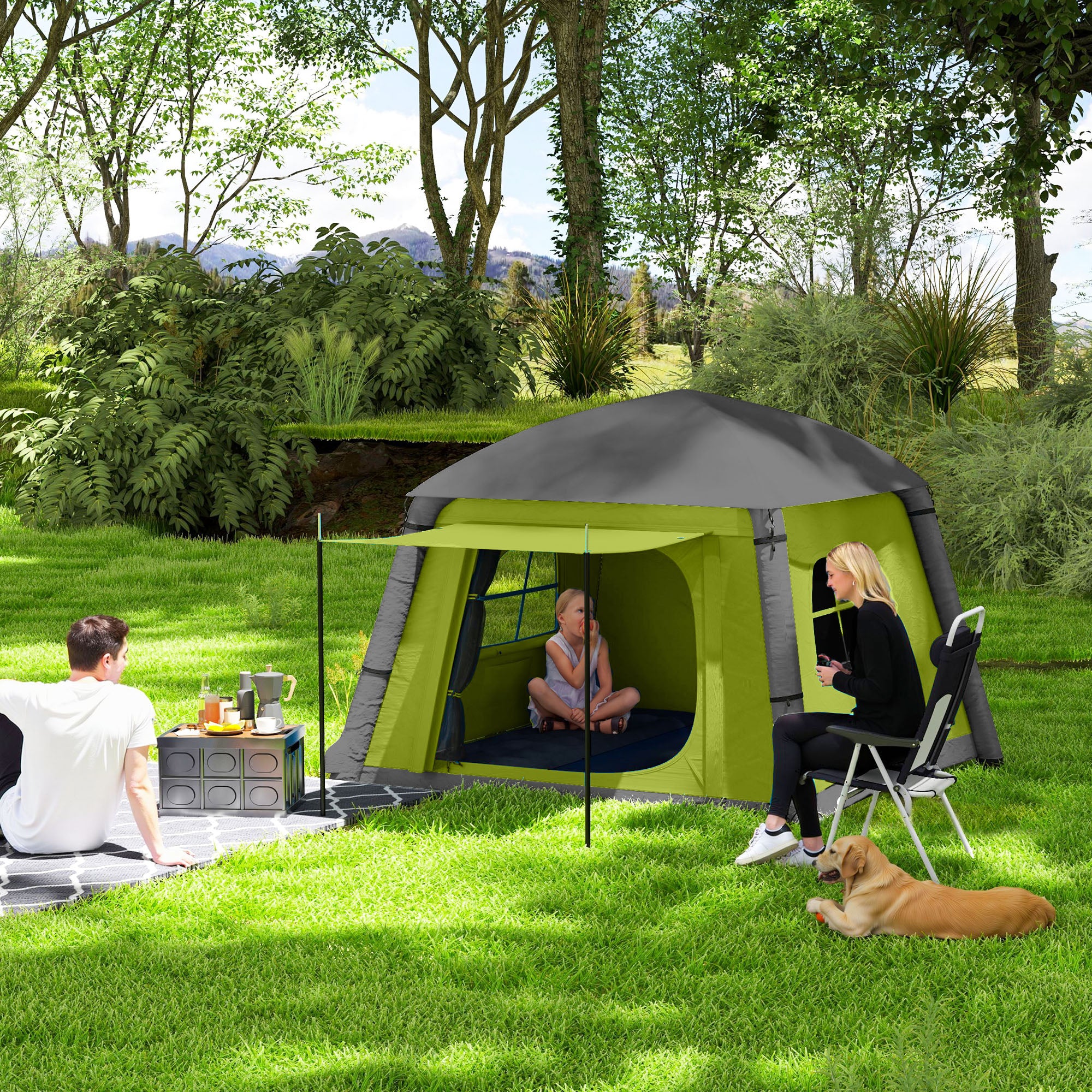 Inflatable 1-2 Person Camping Tent with Hand Pump, Waterproof 190T Taffeta, Mesh Windows & Doors - Green