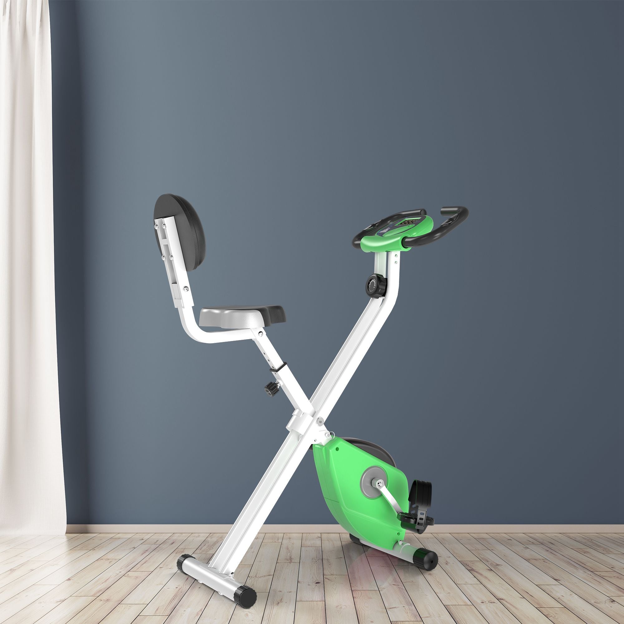 Folding Exercise Bike, Fitness Bicycle Indoor Trainer, Quiet 8-Level Magnetic Resistance, with LCD Monitor, Pulse Sensor and Wheels for Sport Maison and Cardio Training, Green