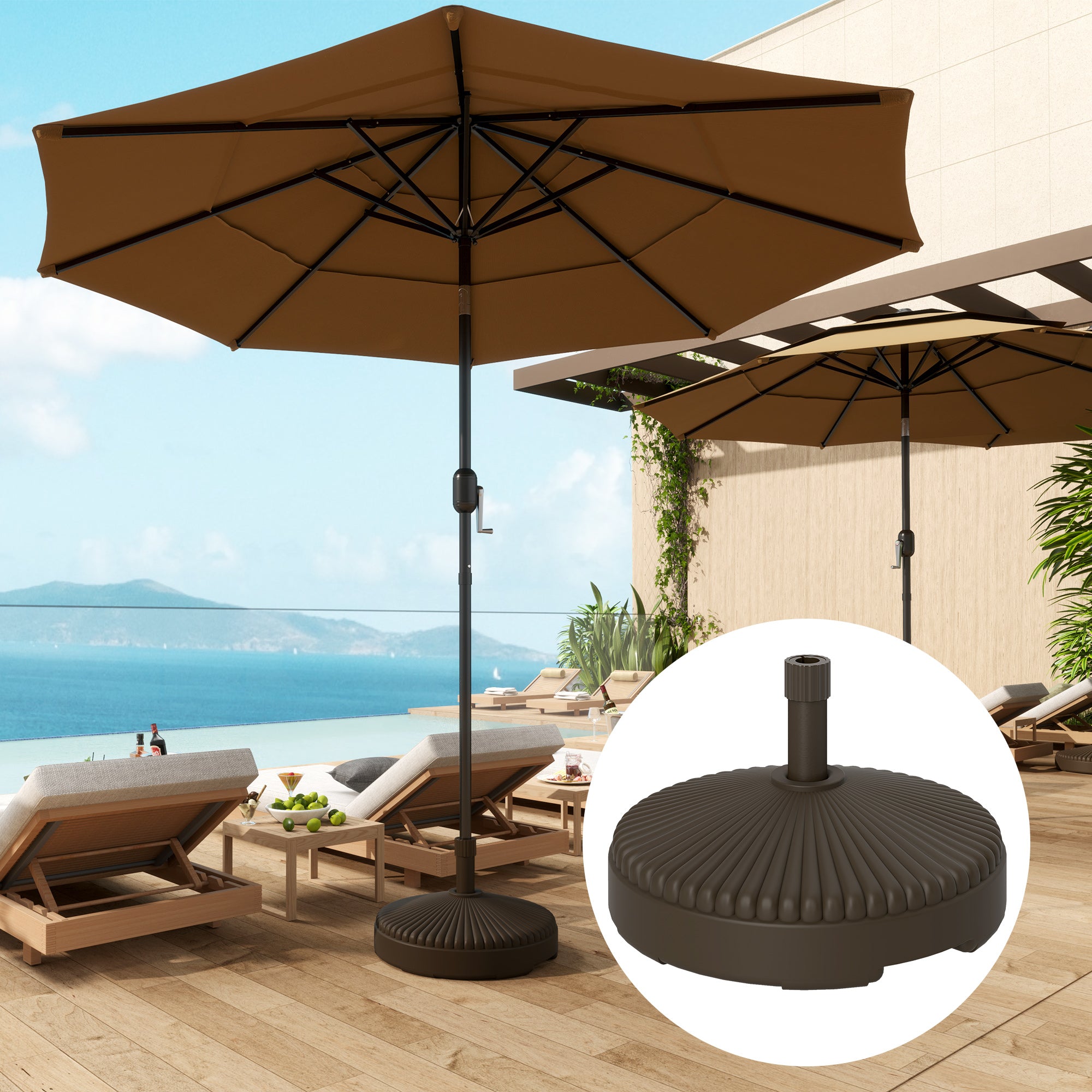 Garden Parasol Base Holder 28kg Sand-Filled Outdoor Stand for 34-38mm Poles - Brown