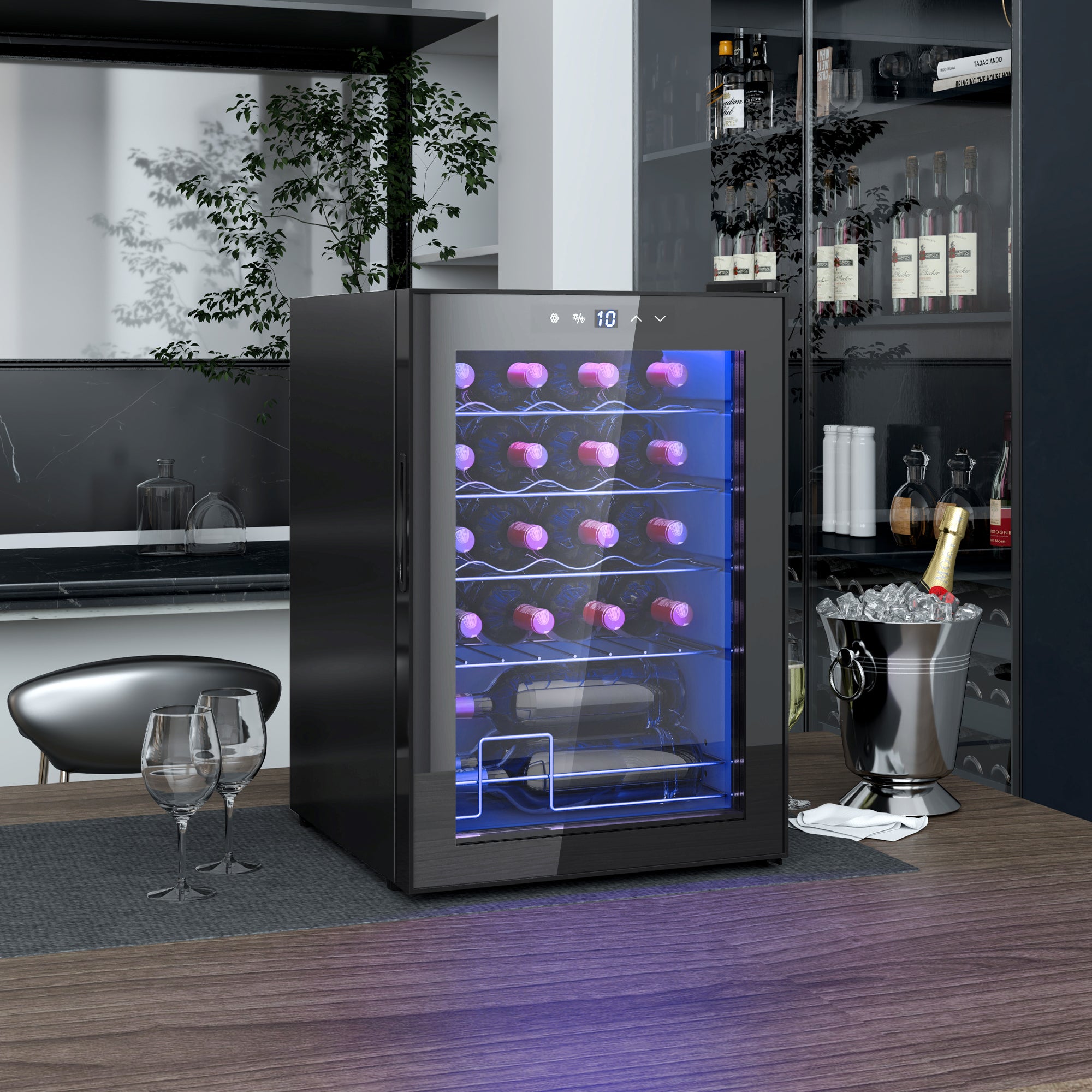 20 Bottle Countertop Wine Fridge with 5-18℃ Temperature Control - Black