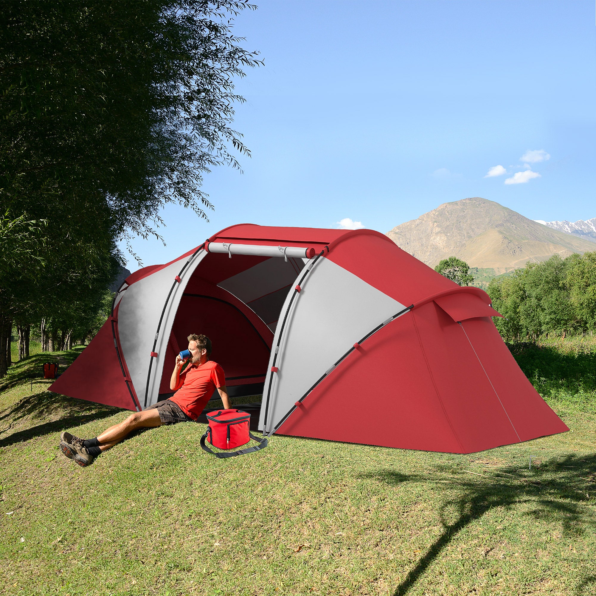 4-6 Man UV Protection Camping Tent - Grey and Red