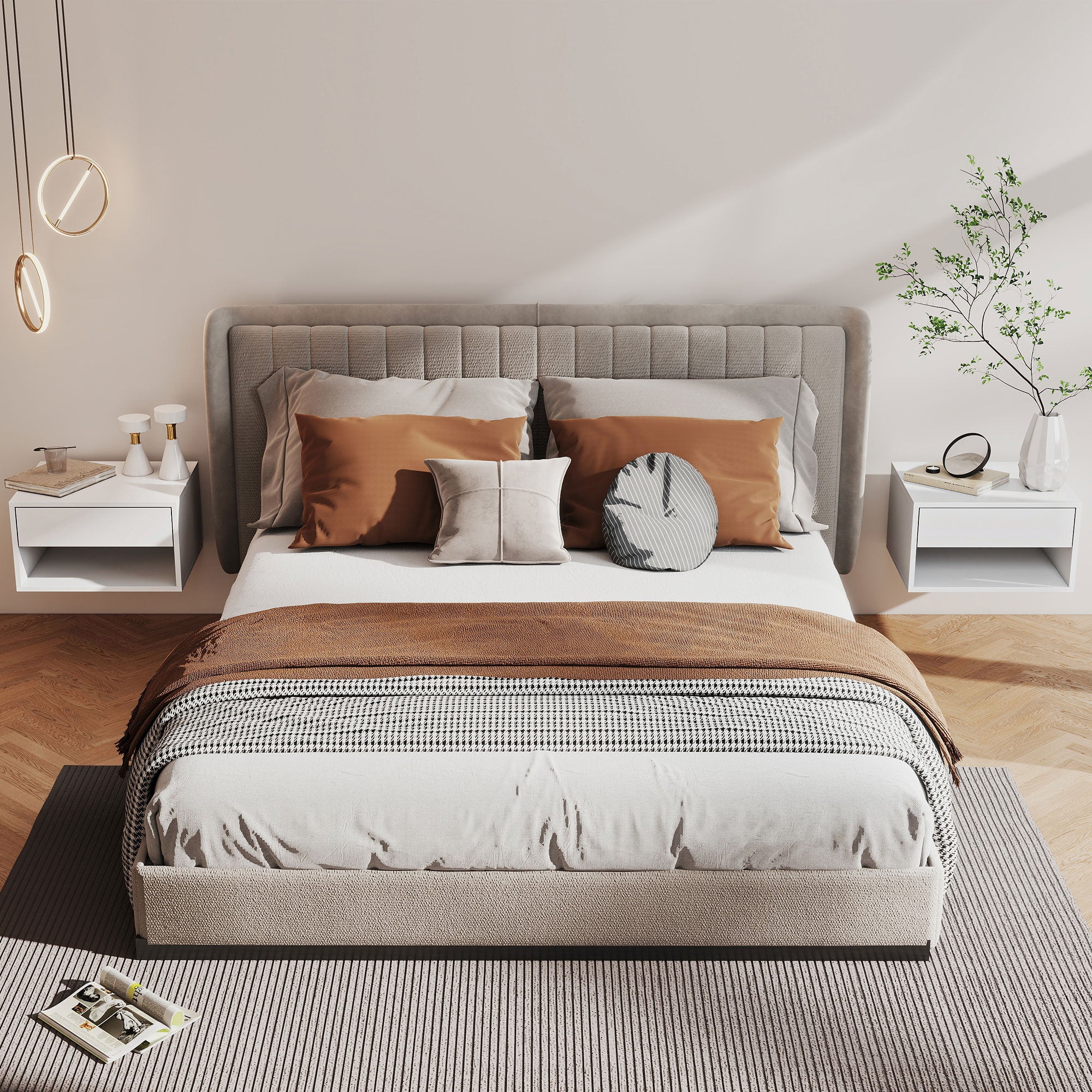 Set of Two Floating Bedside Tables - White