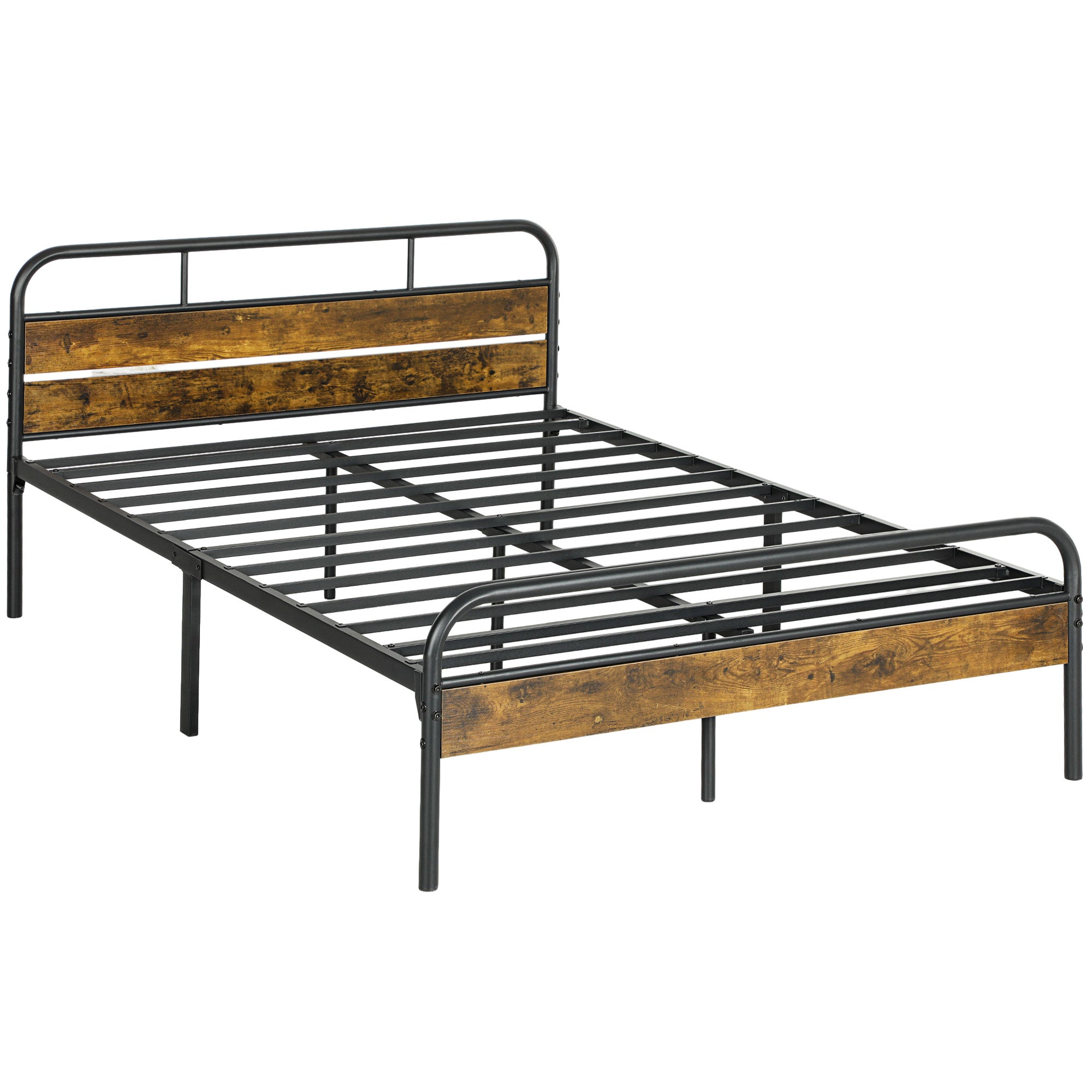 Industrial-Style Double Bed Frame with Under-Bed Storage - Black/Brown