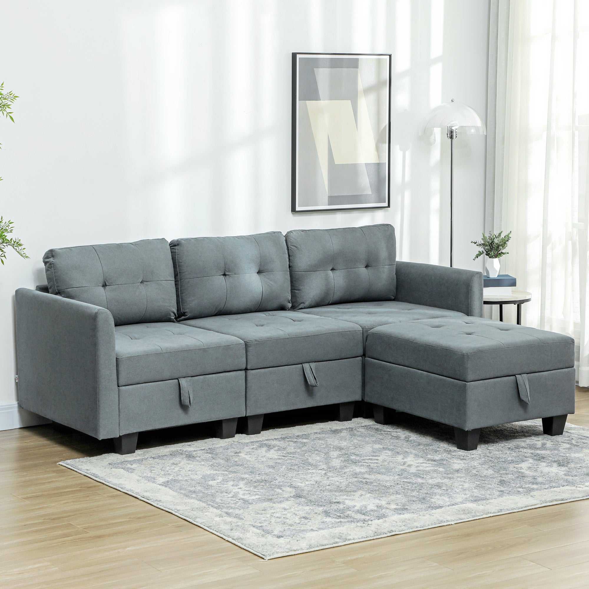 L Shape Modular Sofa with Storage - Dark Grey