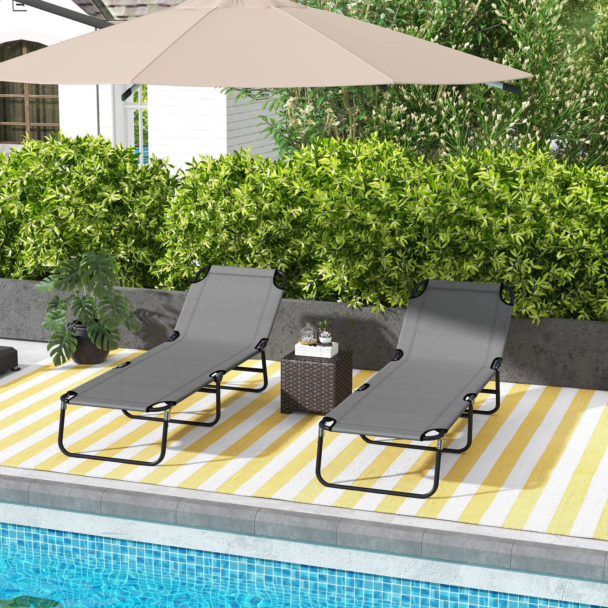 Garden Sun Lounger Set of 2 with Five-Position Backrest - Grey