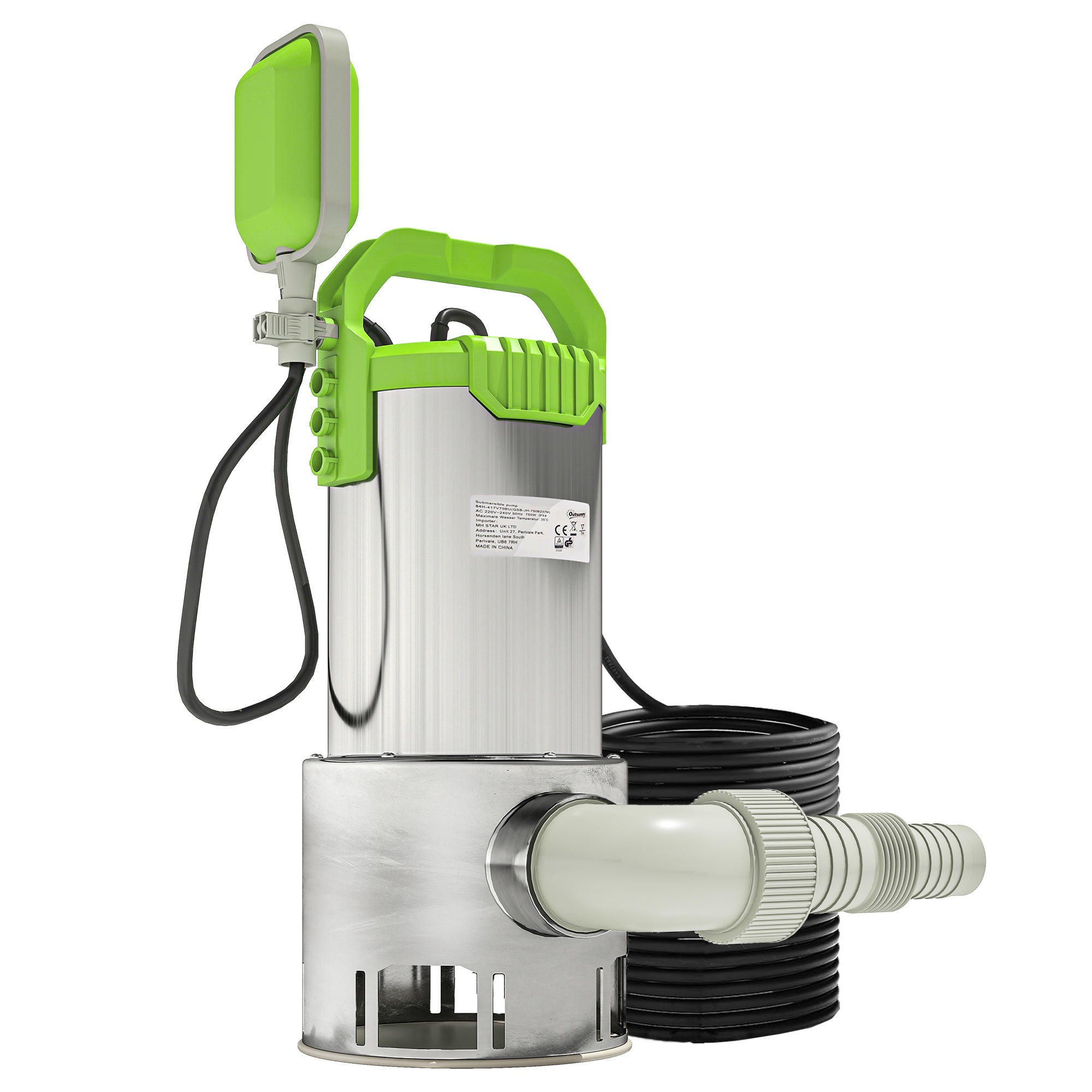 1100W Submersible Water Pump for Dirty/Clean Water, 18500L/H Electric Sump Pump with Float Switch, Drain Water from Garden Pond, Hot Tub, Ditches, Portable and Lightweight, Green