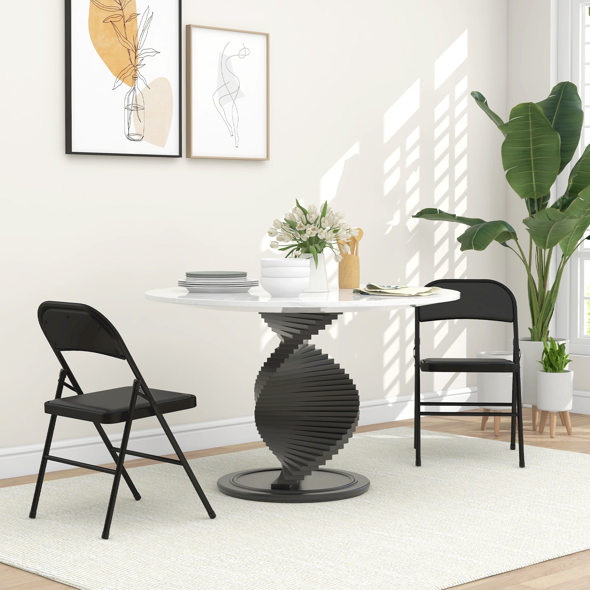 Set of 2 Cushioned Steel Folding Chairs with Padded Seats - Black