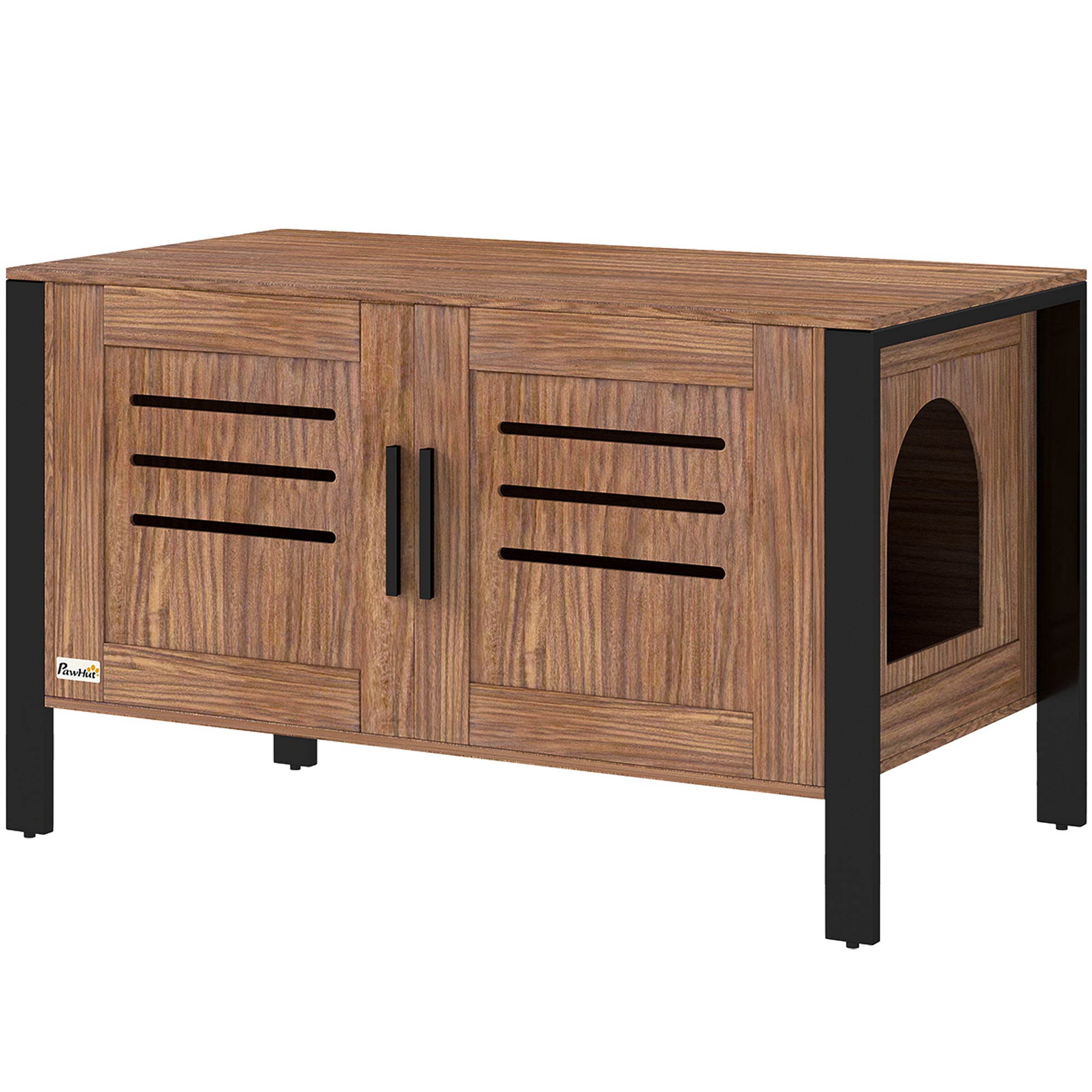 Cat Litter Box Enclosure with Tall Legs, Scratching Board, Double Doors, Ventilation Holes, 80 x 45 x 50 cm, Dark Brown