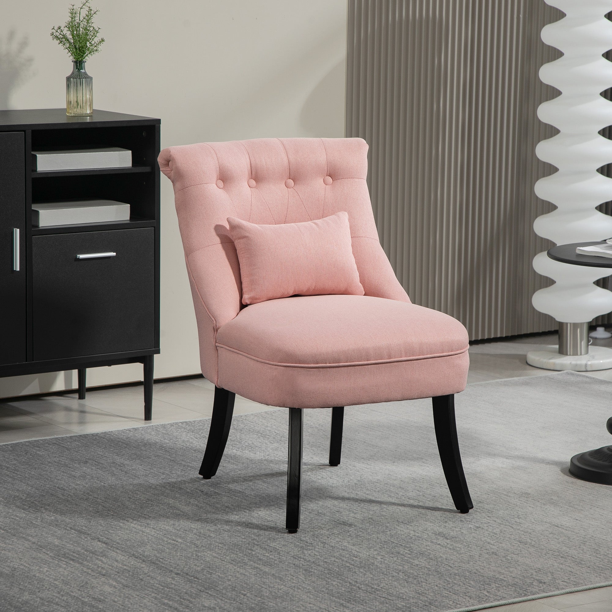 Fabric Single Sofa Dining Chair Tub Chair Upholstered W/ Pillow Solid Wood Leg Home Living Room Furniture Pink