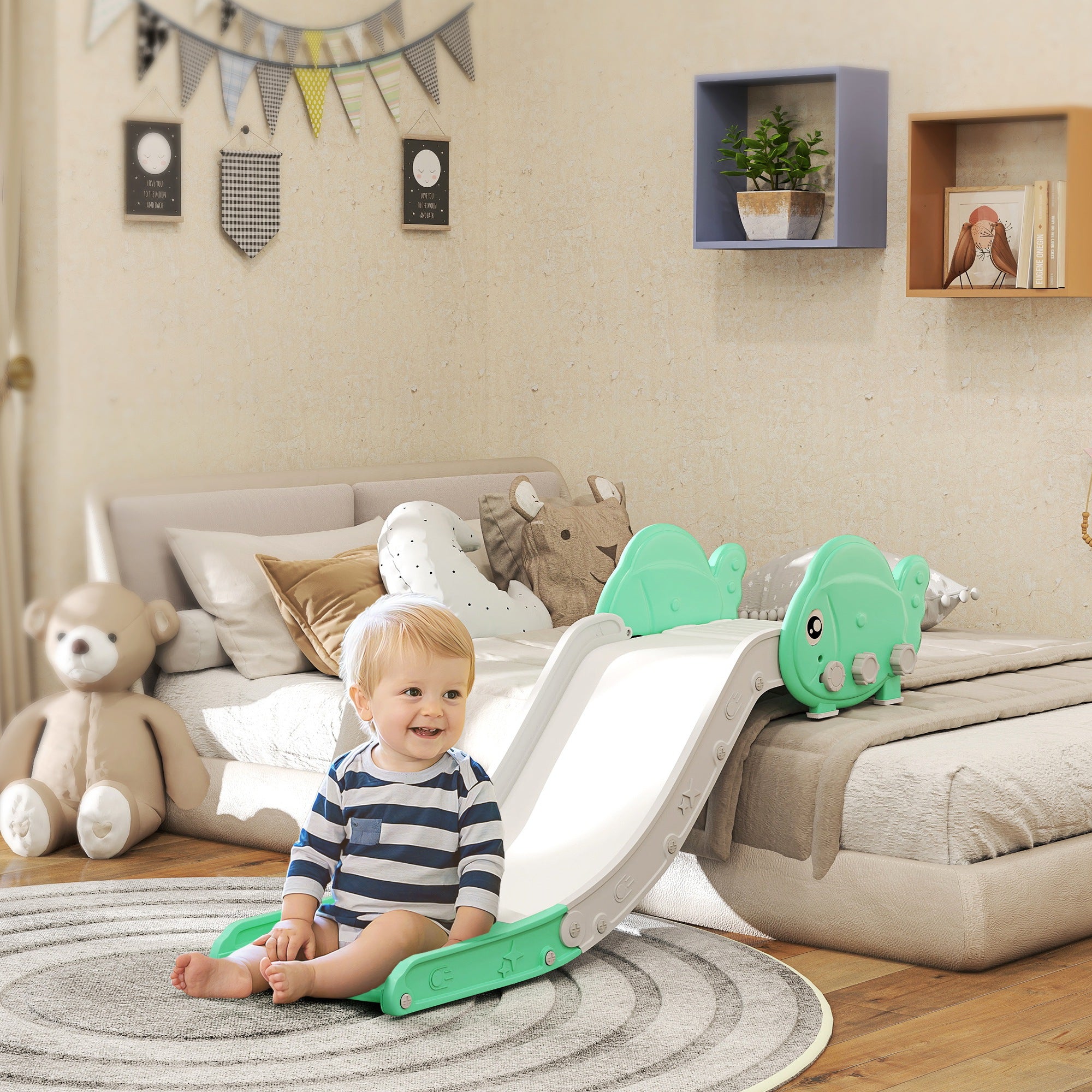 Kids Sofa Slide with 130cm Extended Length, HDPE Toddler Slide for Sofa, Bed, Stairs, Easy Assemble & Storage, Green