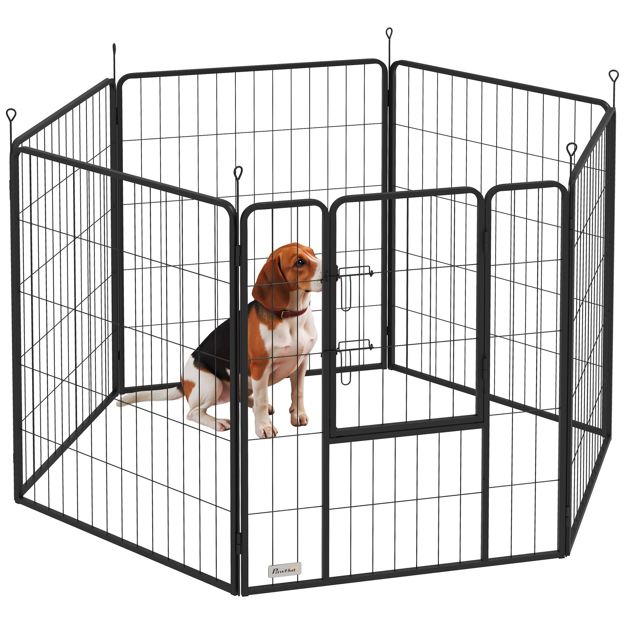 6 Panel Portable Dog Playpen with Door 100cm High for Large Dogs - Black